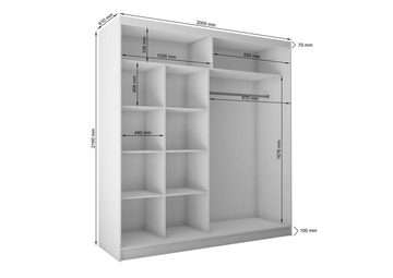 Compleo Schwebetürenschrank SANDY mit Spiegel, Modern Kleiderschrank, 200 cm, Garderobe