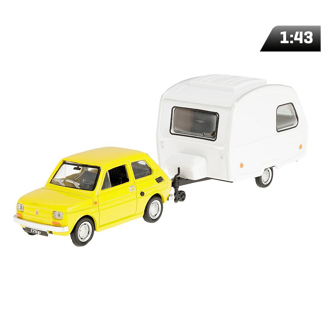 FIAT Modellauto Fiat 126p + Wohnwagen Niewiadów, Maßstab 1:43