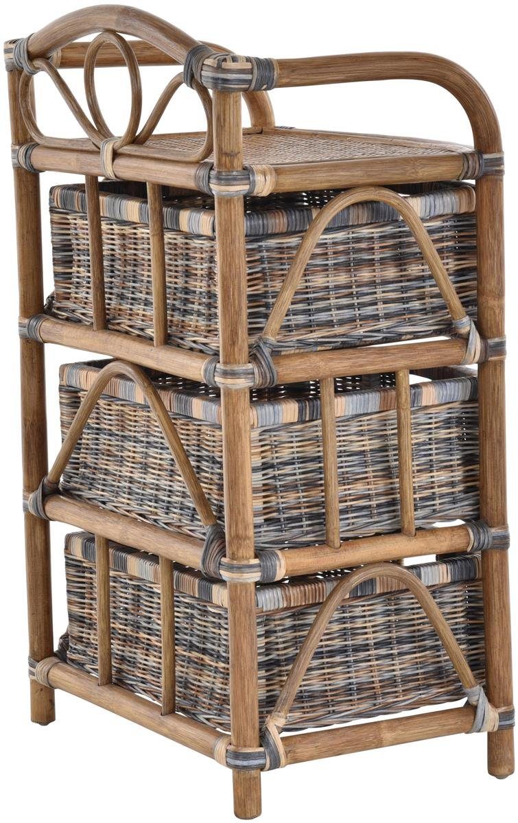 Krines Home Regal Regal aus echtem Rattan 3 Schübe Rattan-Kommode Badregal Rattanschrank, aus Naturmaterial, mit Schubladen