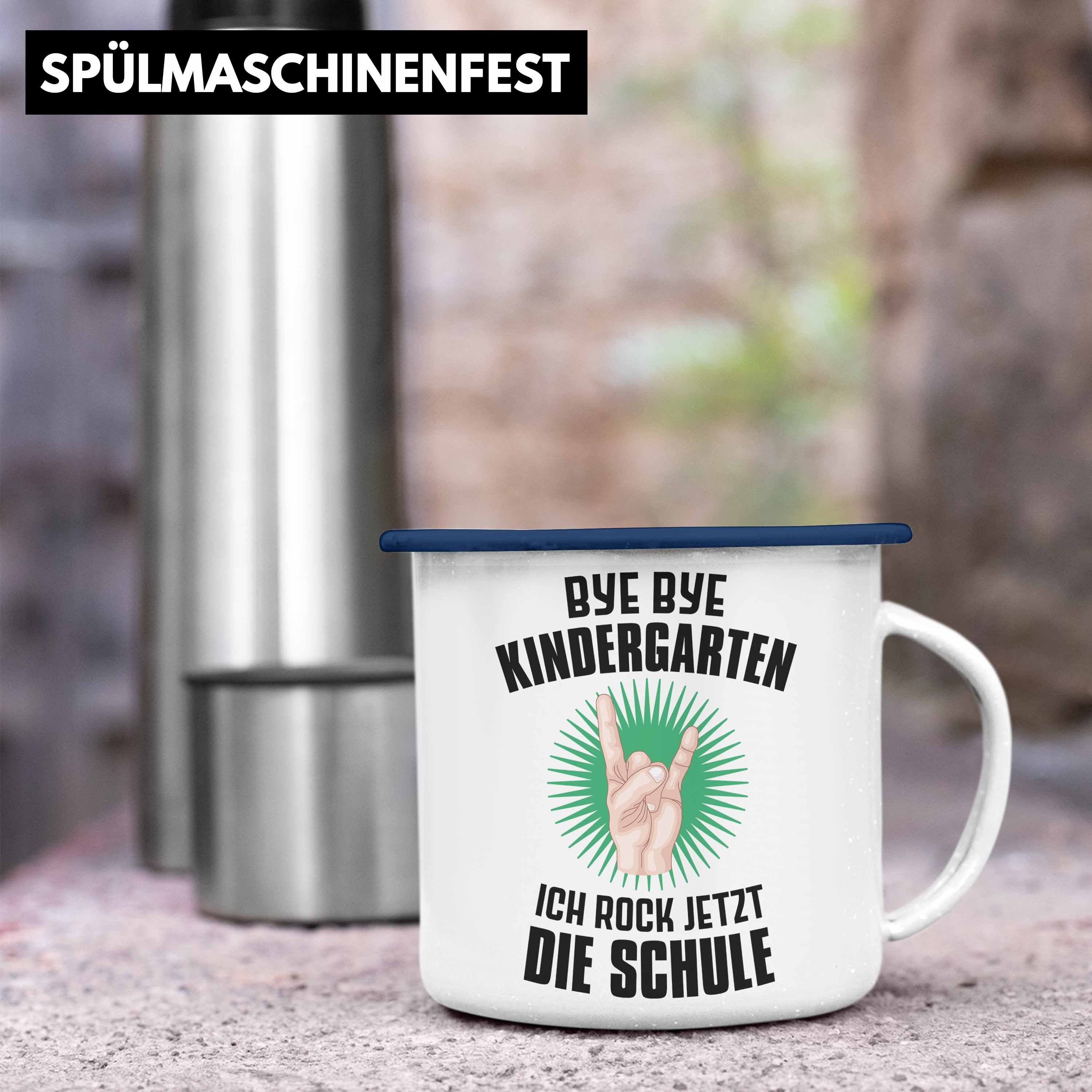 Emaille Junge 1. Rocke - Geschenkidee für Tasse Füllung Blau Jetzt Schulstart Einschulung 2022 Schulanfang Geschenk Schulkind Schule Schuleinführung Trendation Schultag Trendation Die Schultüte Thermotasse