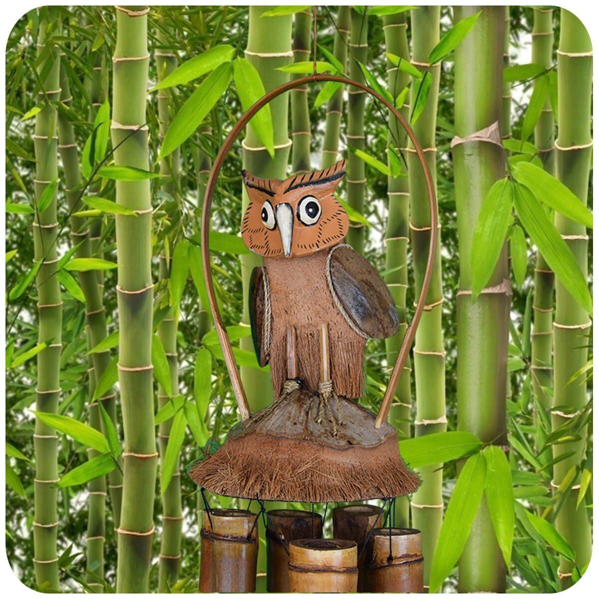 SIMANDRA Hängedekoration Windspiel Eule, Aus Holz und Bambus Klangspiel