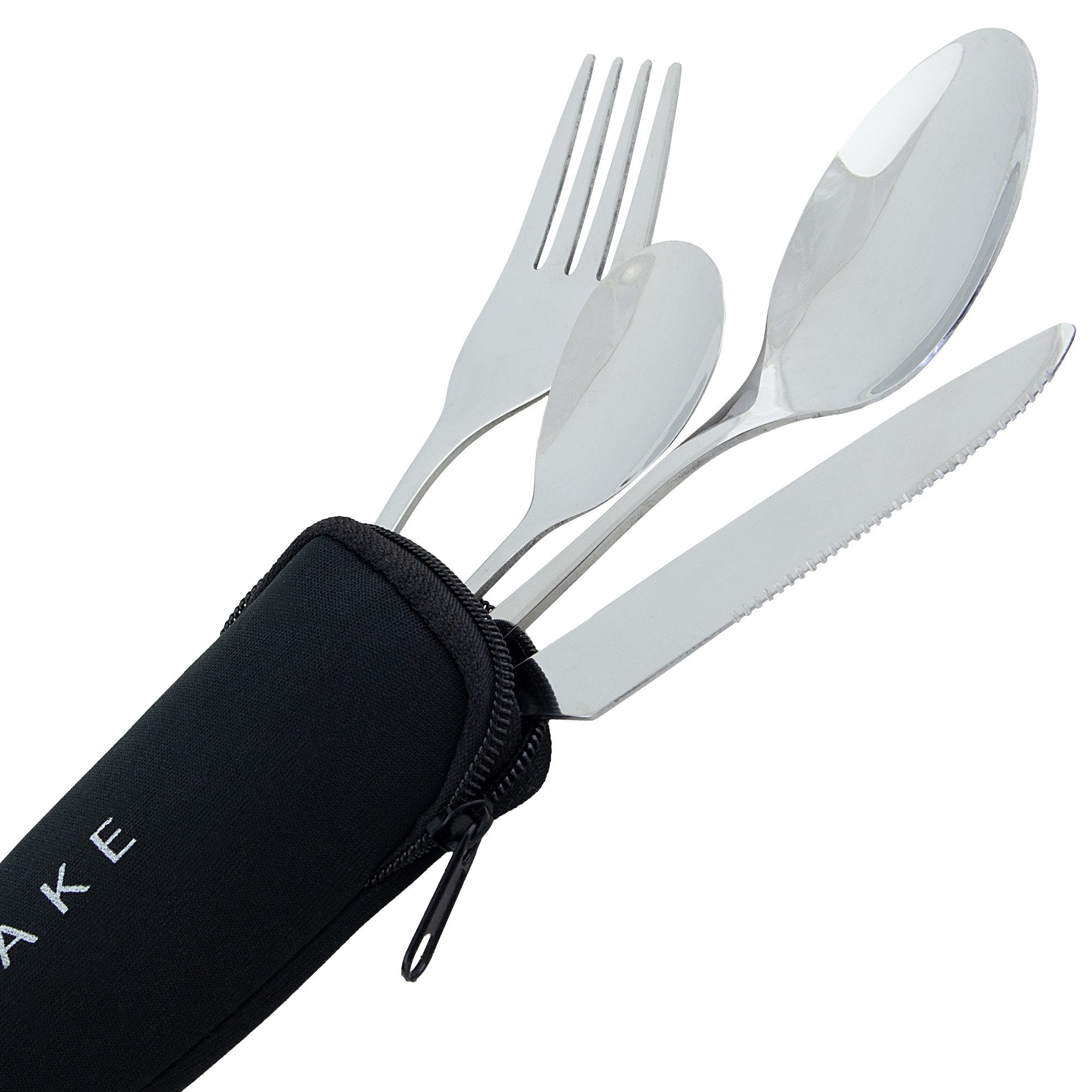 Black Snake Besteck-Set Campingbesteck im Bundeswehr-Stil mit Teelöffel im Neopren-Etui (4-tlg), Edelstahl, Rund 80 g leicht für Trekking und Wandern oder die B – Bild 4 von 5