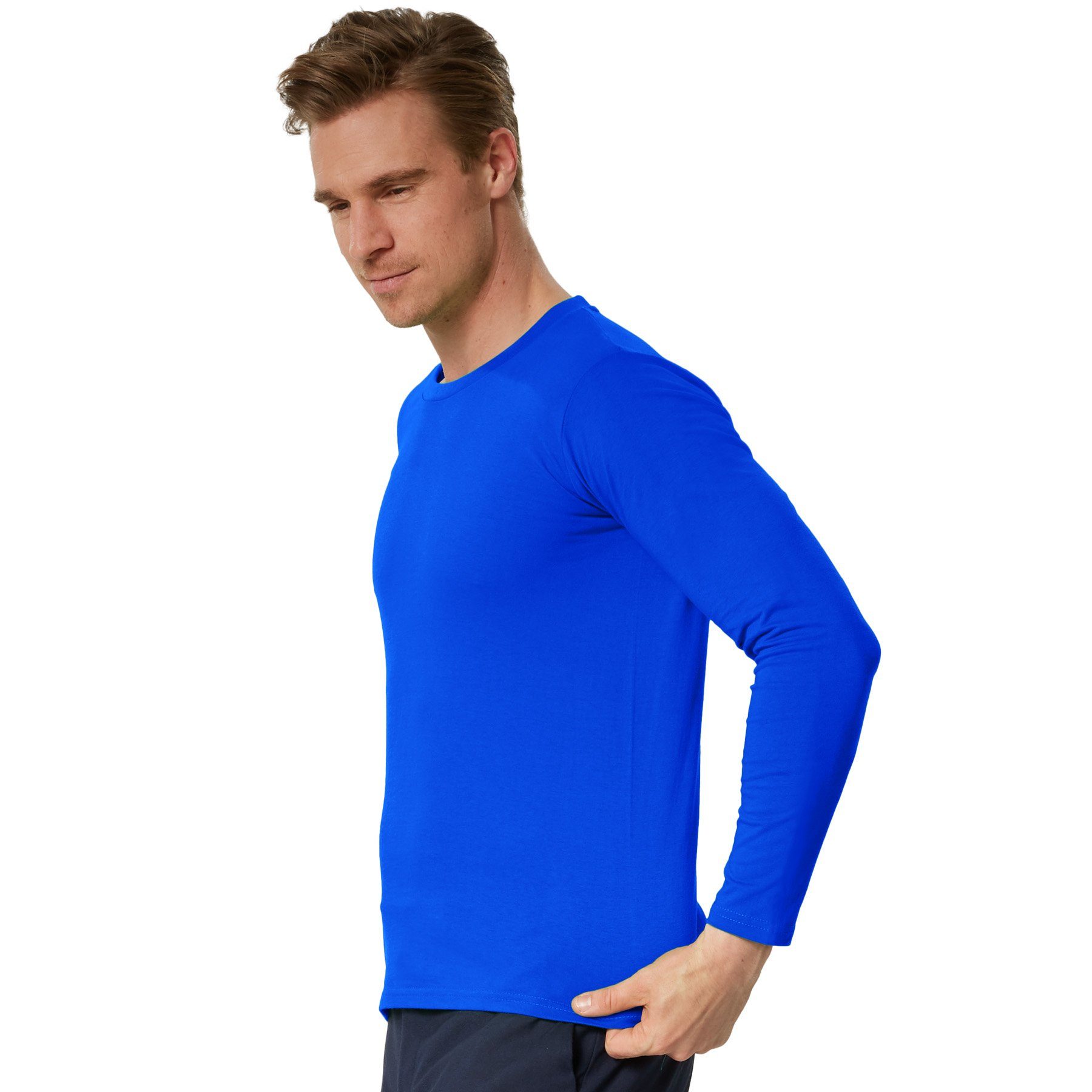 blau Longsleeve Männer Rundhals dressforfun Langarm-Shirt