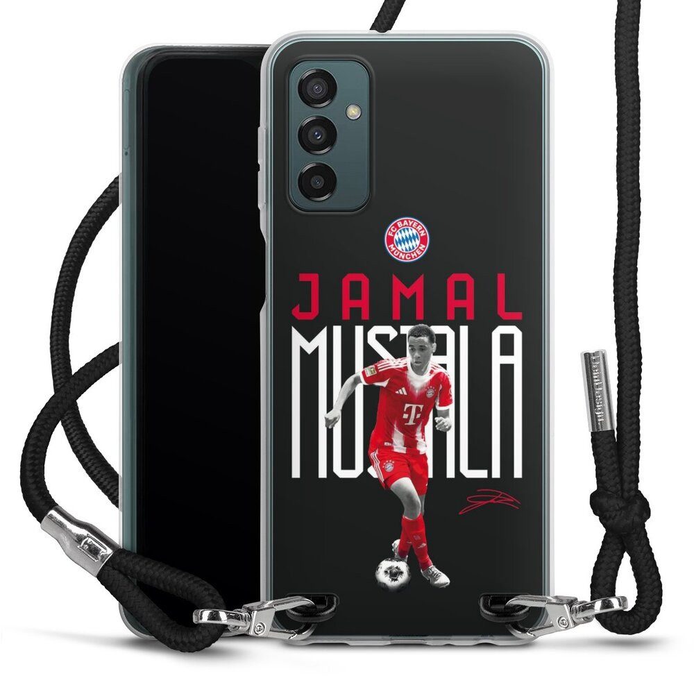 DeinDesign Handyhülle FC Bayern München Jamal Musiala Offizielles Lizenzprodukt, Samsung Galaxy M23 5G Handykette Hülle mit Band Case zum Umhängen