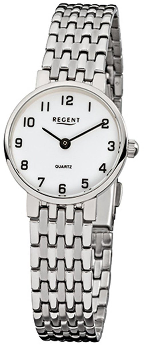 Regent Quarzuhr Regent Damen-Armbanduhr silber Analog F-609, Damen Armbanduhr rund, klein (ca. 24mm), Edelstahlarmband