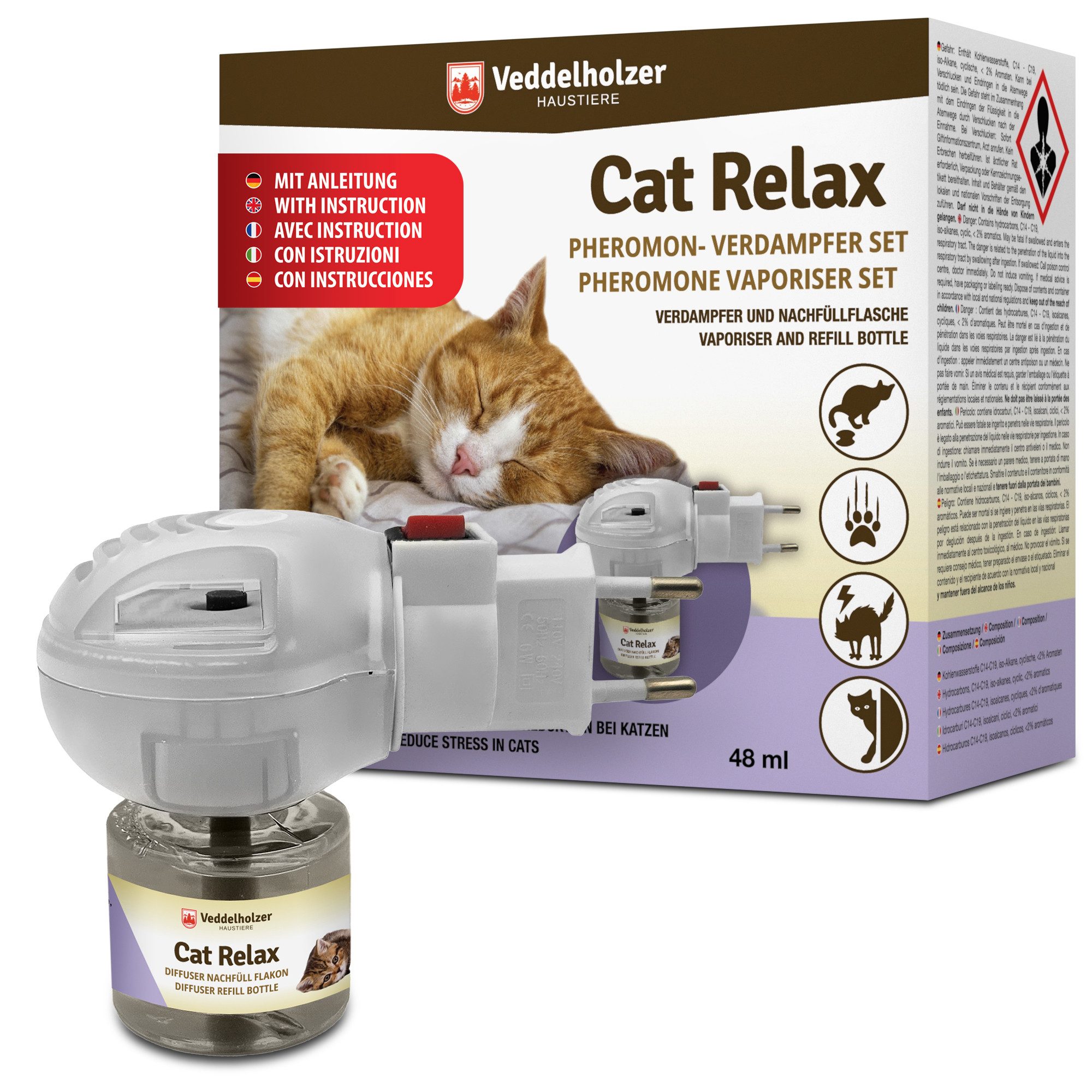 Veddelholzer Katzen-Spielspray Relax Cat Pheromone Katzen Diffusor Set Beruhigungsmittel für Katzen (Verdampfer + 45ml Flakon, 1-St., Entspannungs & Anti Stress Mittel), für Katzen urinieren verhindern gegen kratzen