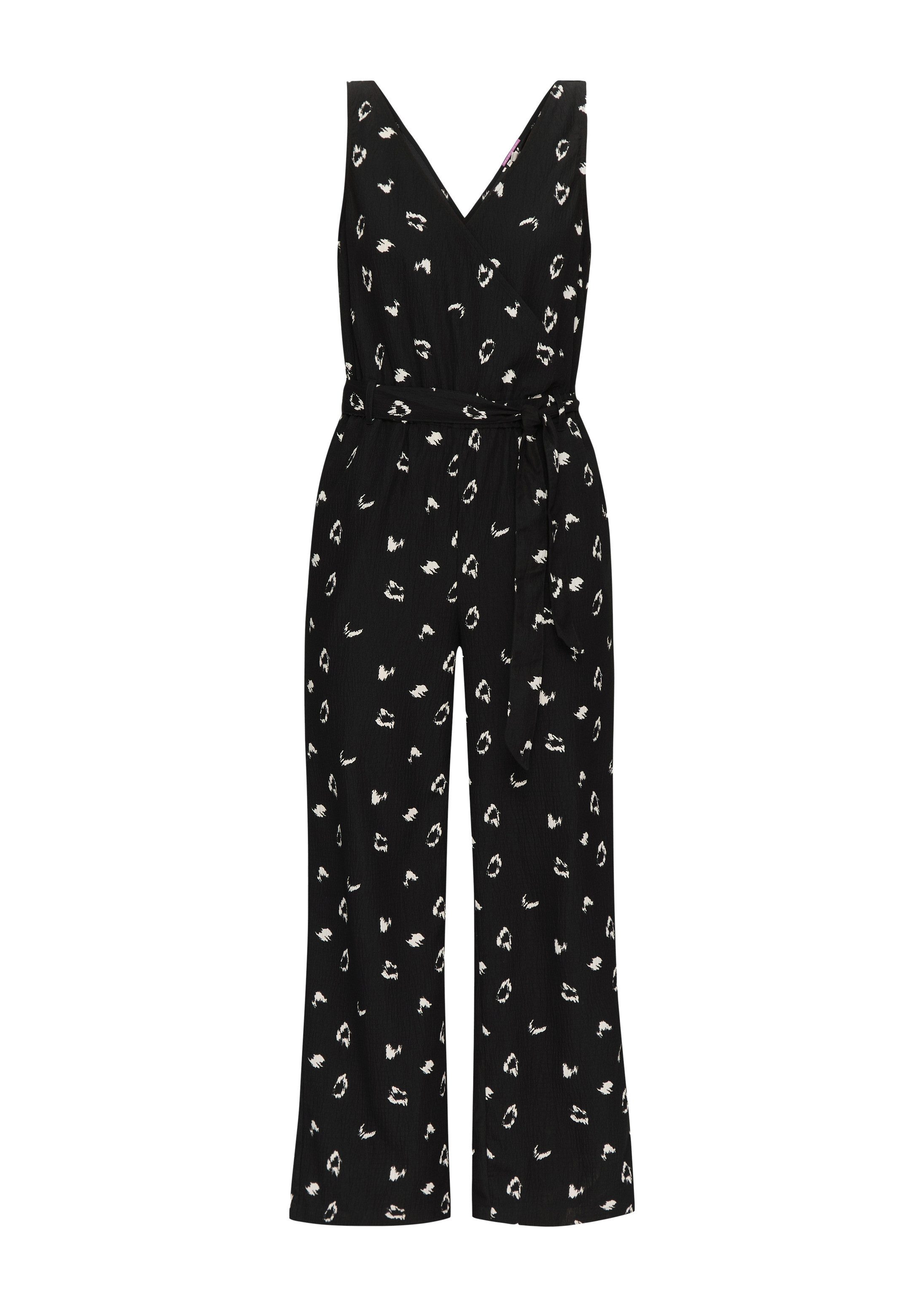 QS Jumpsuit Overall Ärmelloser Jumpsuit mit Eingrifftaschen und Bindeband