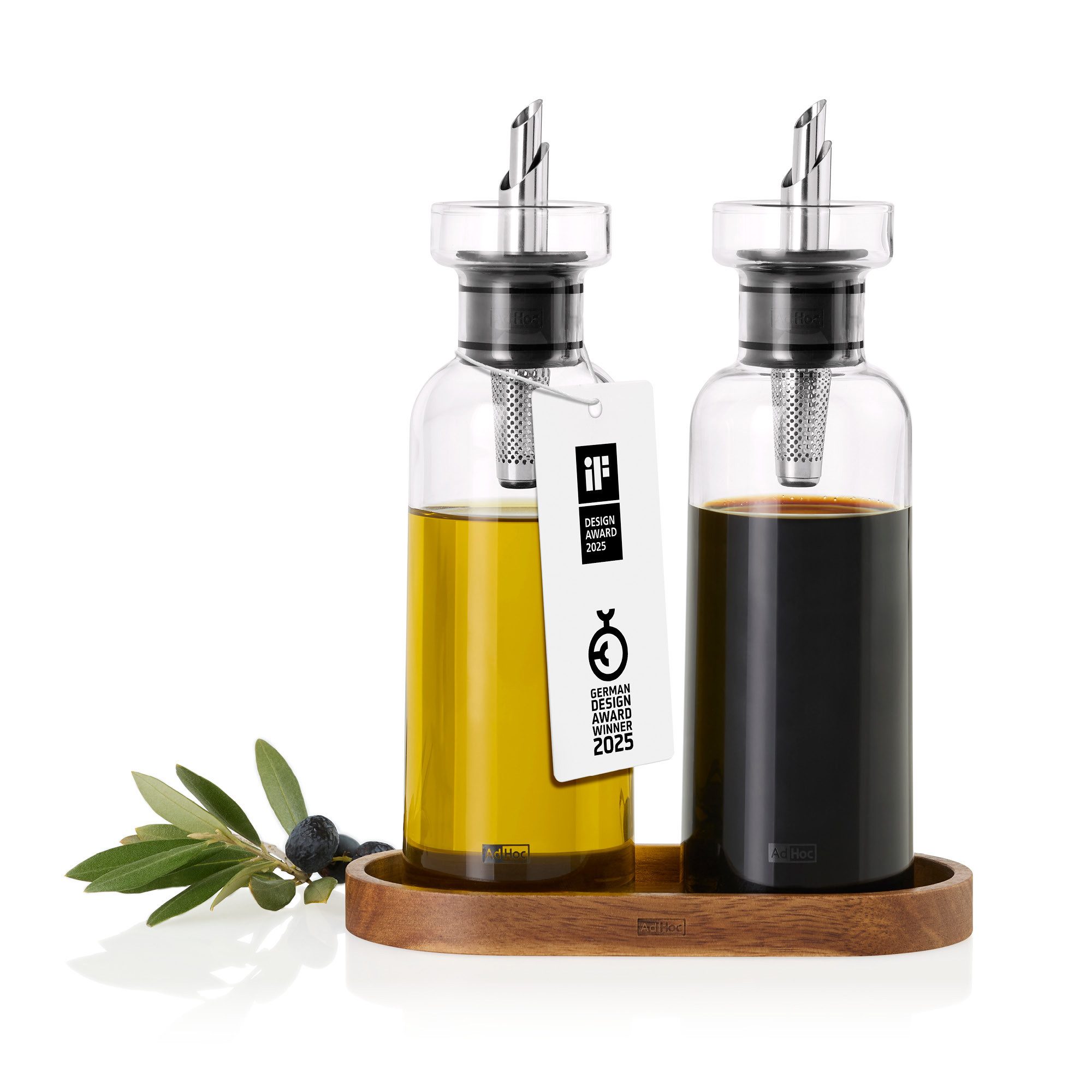 AdHoc Ölspender und Essigspender im Set AromaPour, (3-tlg), der 4in1 Genussexperte für Öl und Essig inkl. Untersetzer 300ml