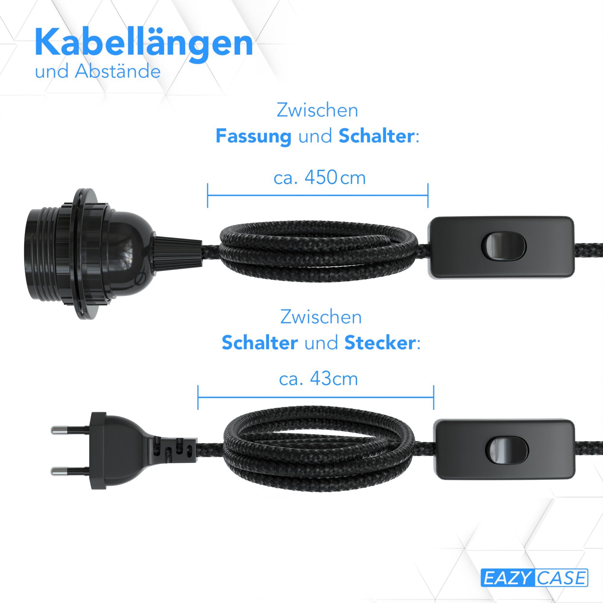 EAZY CASE Lampenfassung 3x E27 Lampensockel 5m Kabel & Schalter DIY Lampen, (1-St), E27 Fassung mit Schalter und dekoratives Lampenkabel DIY Lampe Schwarz – Bild 5 von 5