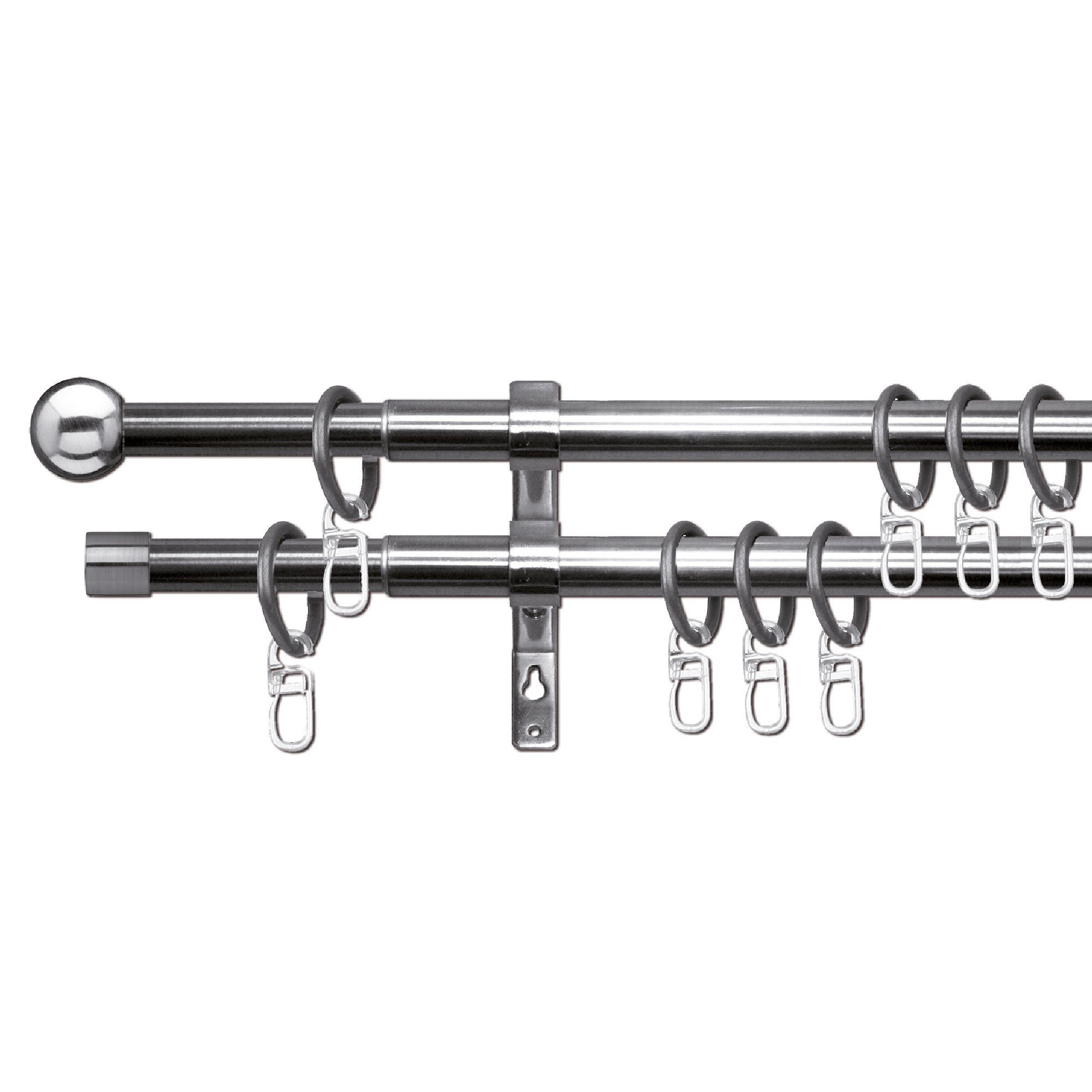 Bestlivings Gardinenstange Stilgarnitur-Set 120-230cm, Ø 19 mm, 2-läufig, ausziehbar, verschraubt, Edelstahl, Komplettset inkl. Zubehör & Montageanleitung, pflegeleicht