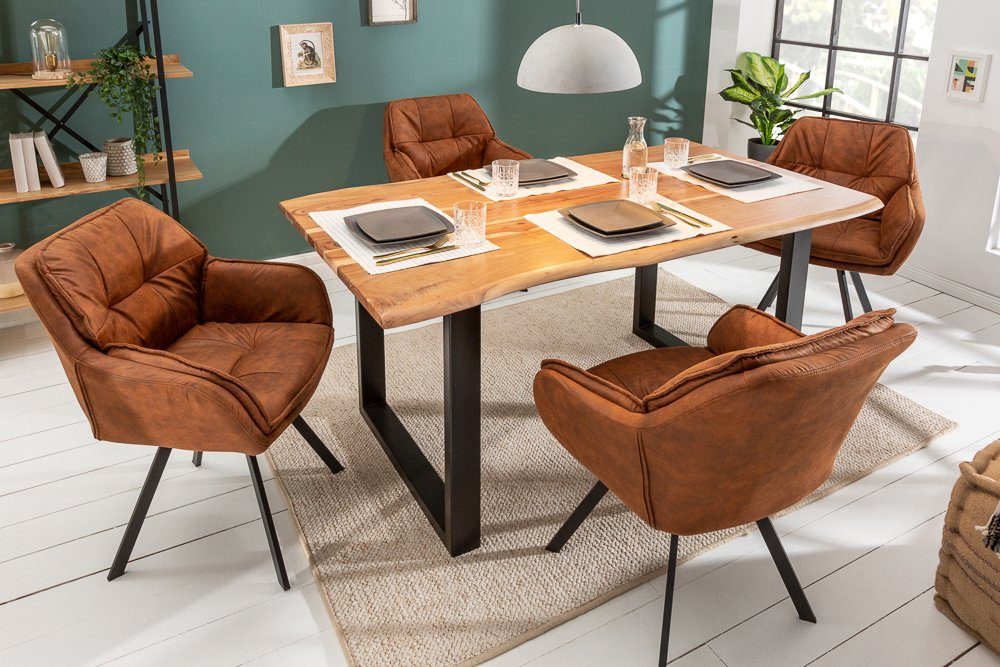 riess-ambiente Armlehnstuhl NORDIC STAR antik braun – Microfaser, Massivholz-Beine, mit Armlehne, Industrial Design mit Sitzkomfort – ideal für Dein Loft-Esszimmer