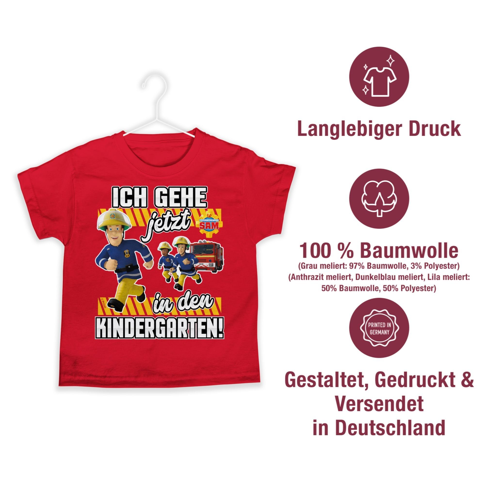 Shirtracer T-Shirt Ich gehe jetzt in Sam Feuerwehrmann Rot Kindergarten! den Jungen 03