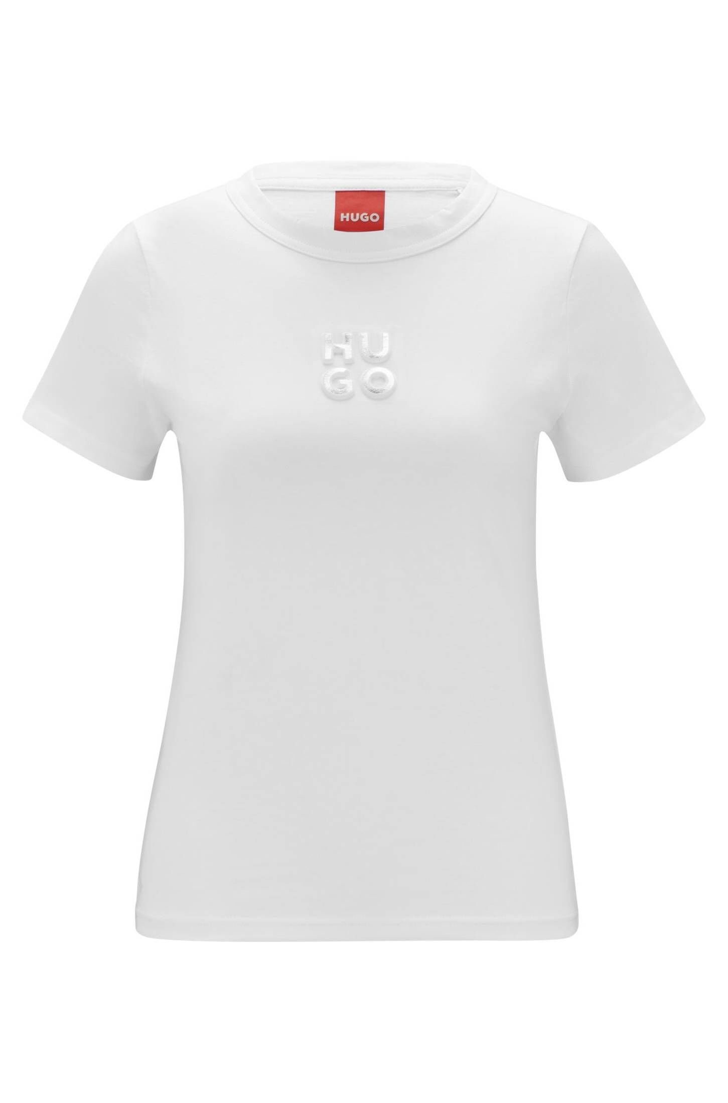 Passform: (1-tlg), Damen HUGO dem entsprechend fällt Schnitt T-Shirt normal T-Shirt aus