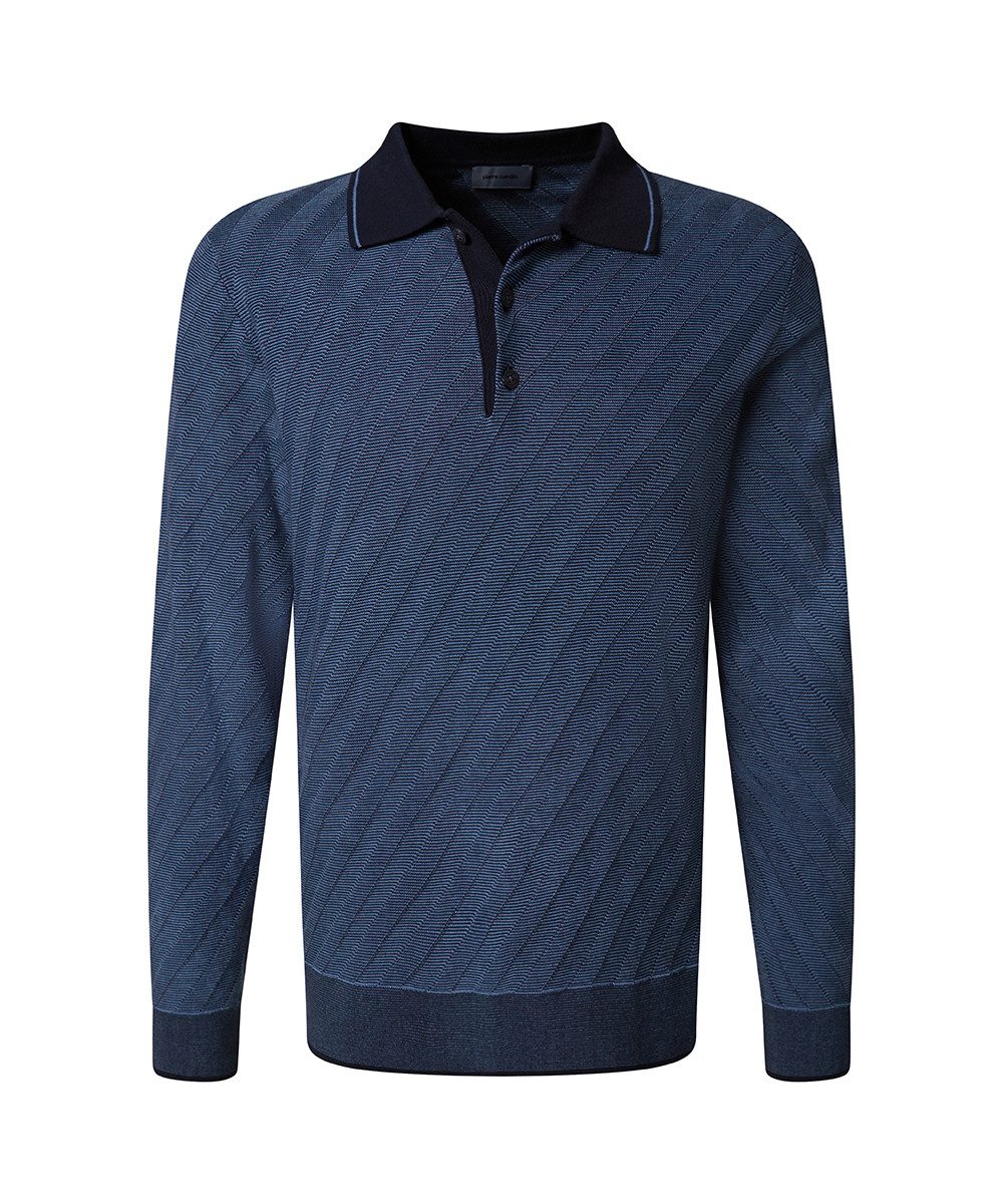 Pierre Cardin Langarm-Poloshirt Strick in Bicolour- Jaquard - Struktur