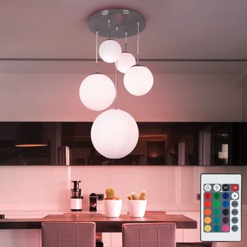etc-shop LED Pendelleuchte, Leuchtmittel inklusive, Warmweiß, Farbwechsel, Design Hänge Lampe Kugel Decken Pendel Leuchte im Set