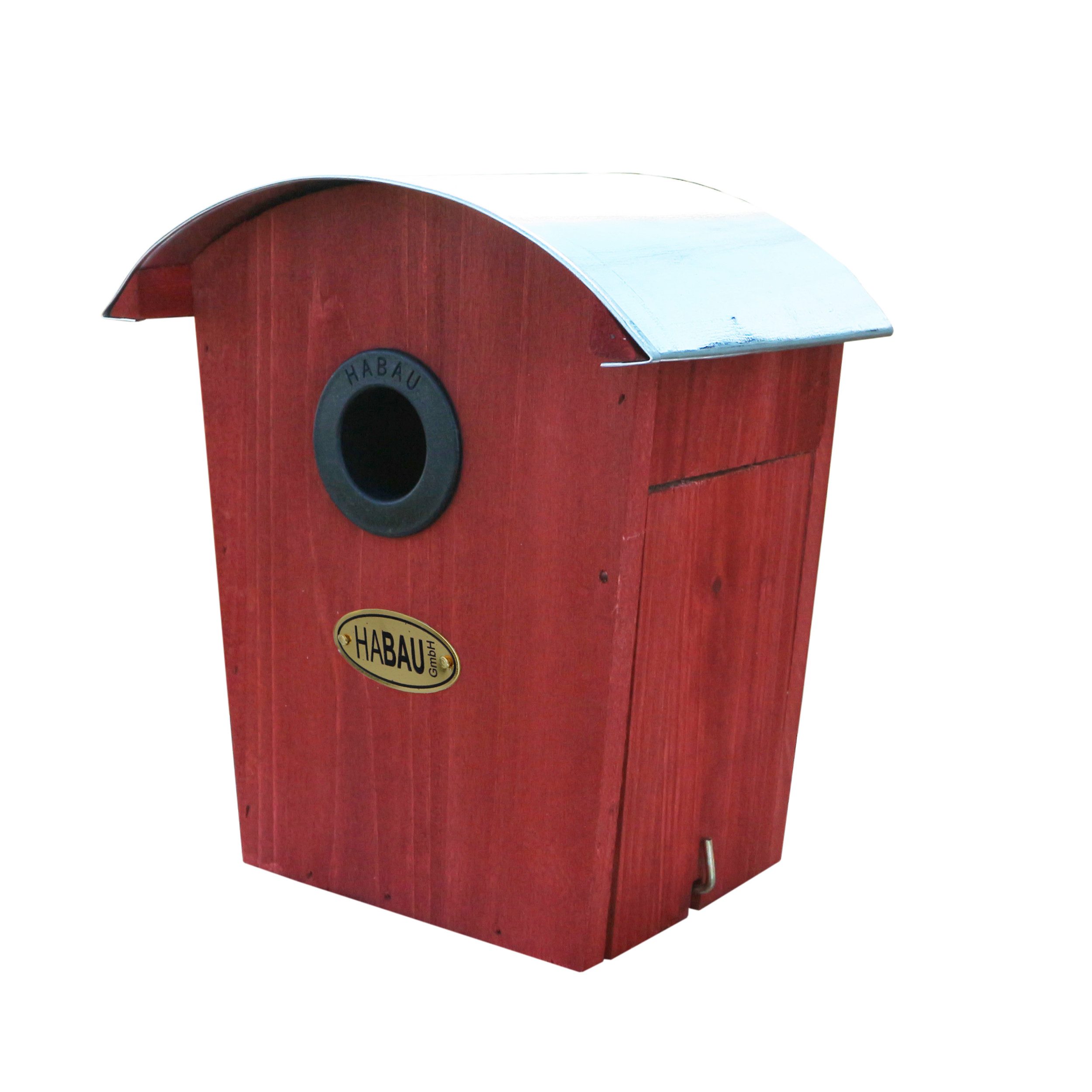HABAU Nistkasten Runddach, Rot, mit wechselbarem Flugloch, 18,5 x 13,5 x 19 cm