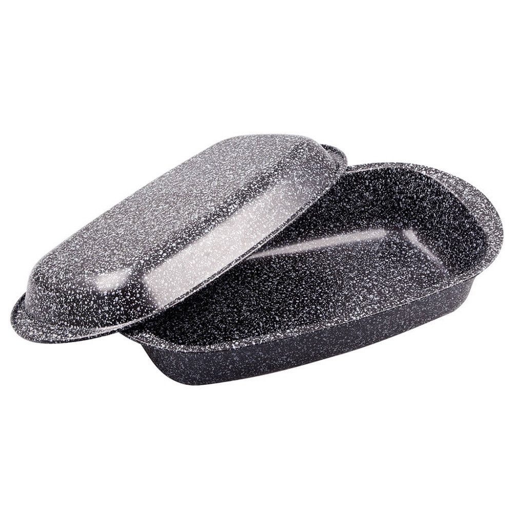 Bräter c, h, g Bratenform mit Deckel, Granito, 37 x 20x7 + 4 cm