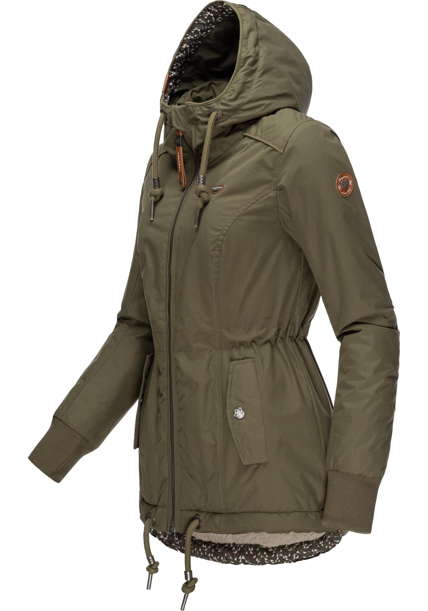 Ragwear Winterjacke Winter Danka Intl. sportliche II Kapuze Outdoorjacke mit olivgrün