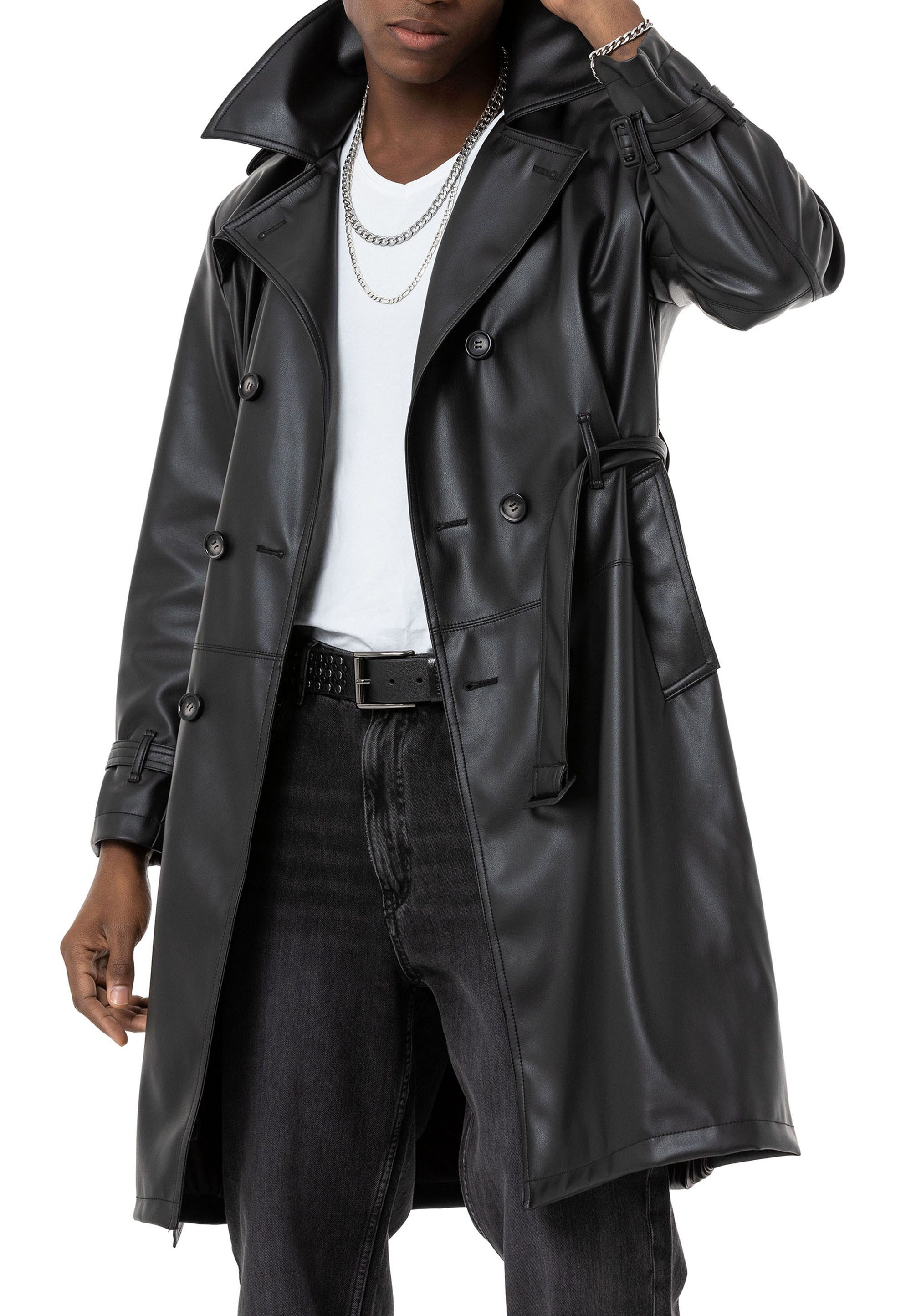 RedBridge Trenchcoat Herren Kunst-Leder Trenchcoat Peacoat Caban Stutzer