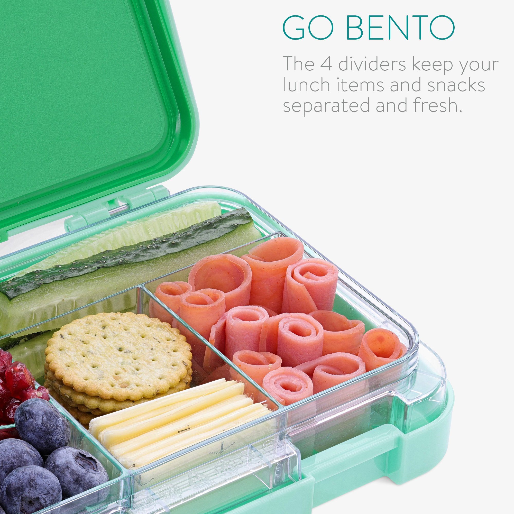 Fächern, Kunststoff mit Lunch auslaufsicher Grün Navaris Lunchbox Vesperbox Bento Box Box Brotdose -