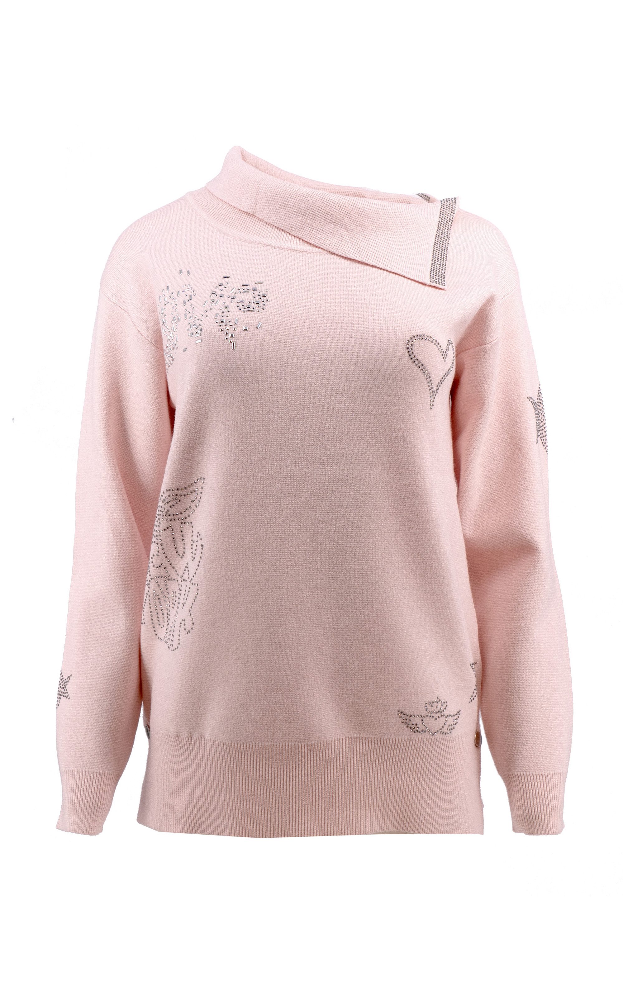 Passioni Strickpullover in Hellrosa mit Schalkragen, lockerer Passform mit Strassdetails