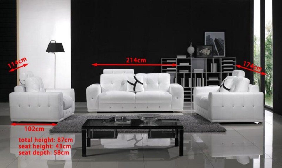 Polster Set Europe Design Sofa Sofagarnitur Leder, Leder Sofas in 311 Weiß JVmoebel Made Couchen Sitzer