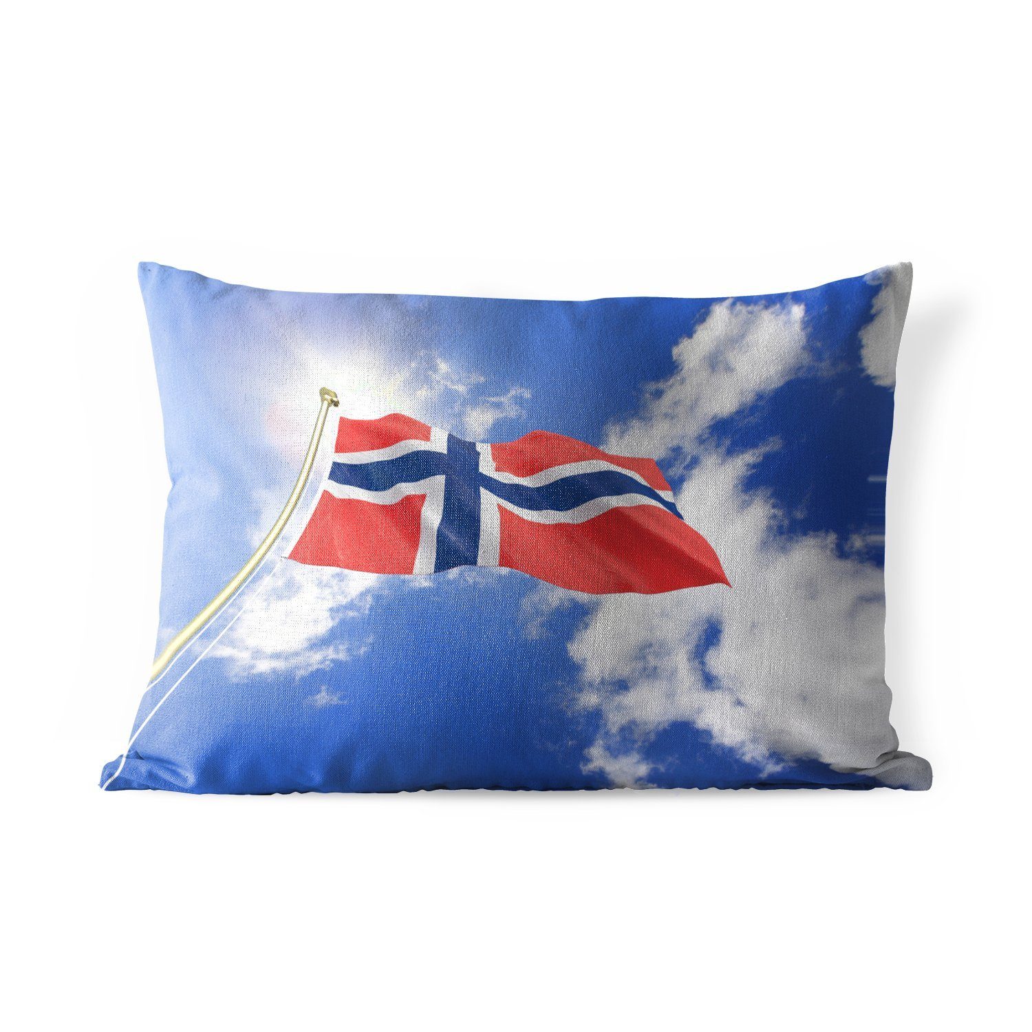 Qualitätskontrolle MuchoWow Dekokissen Flagge von Dekokissenbezug, blauem Himmel, Kissenhülle Norwegen Outdoor-Dekorationskissen, Polyester, mit