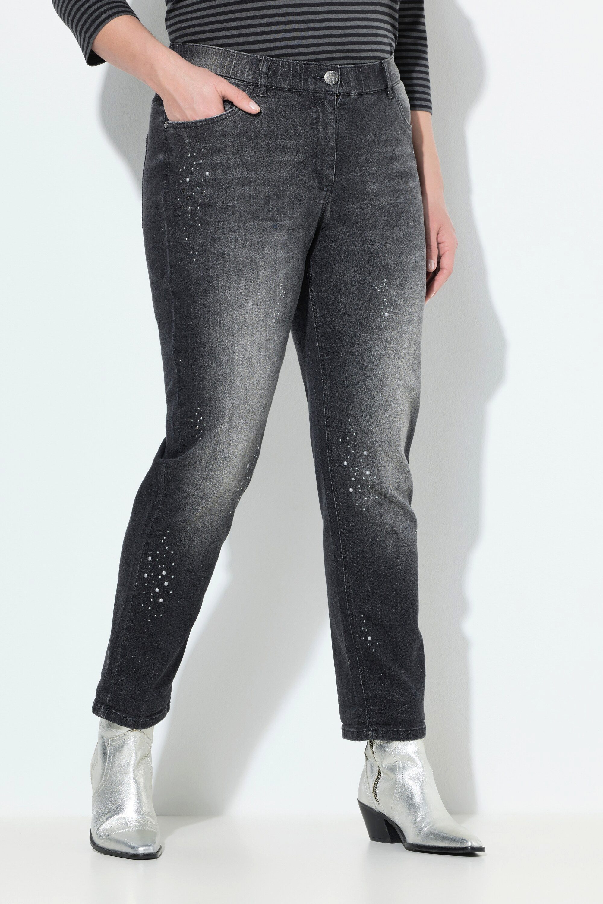 Ulla Popken Regular-fit-Jeans Boyfriend-Jeans Ziernieten Stretchdenim günstig online kaufen