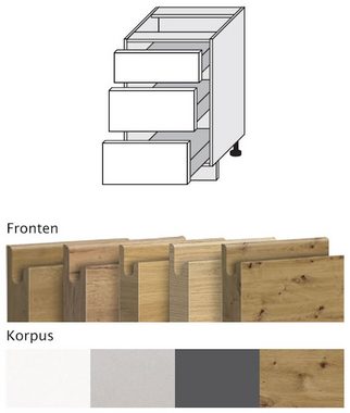 Feldmann-Wohnen Auszugsunterschrank Arezzo (1-St) 50cm Front- & Korpusfarbe wählbar grifflos 3 Schubladen (Teilauszug)