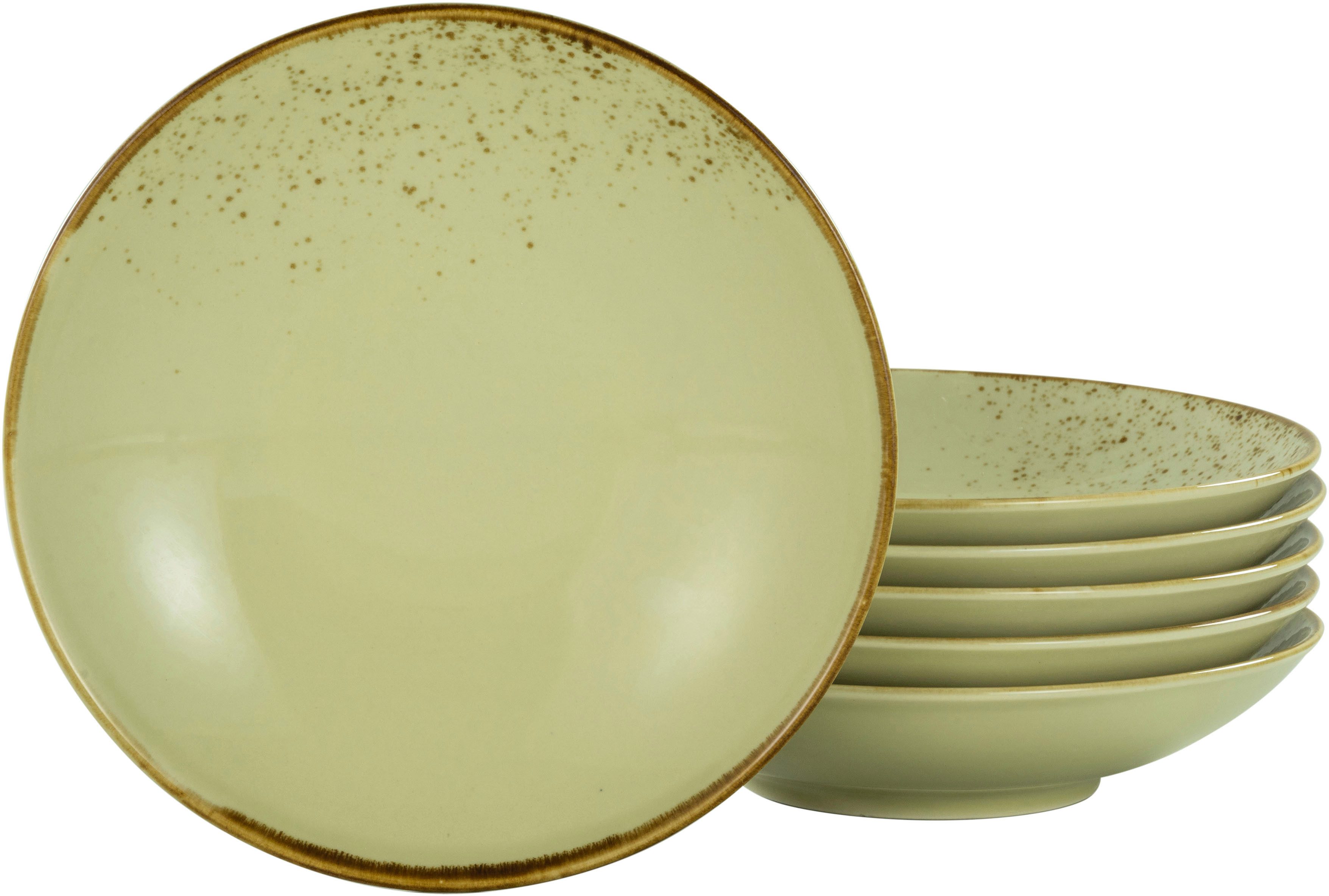 CreaTable Suppenteller Essteller NATURE COLLECTION, (6 St), Teller Set für 6 Personen, Ø 22 cm, Steinzeug, tiefe Teller