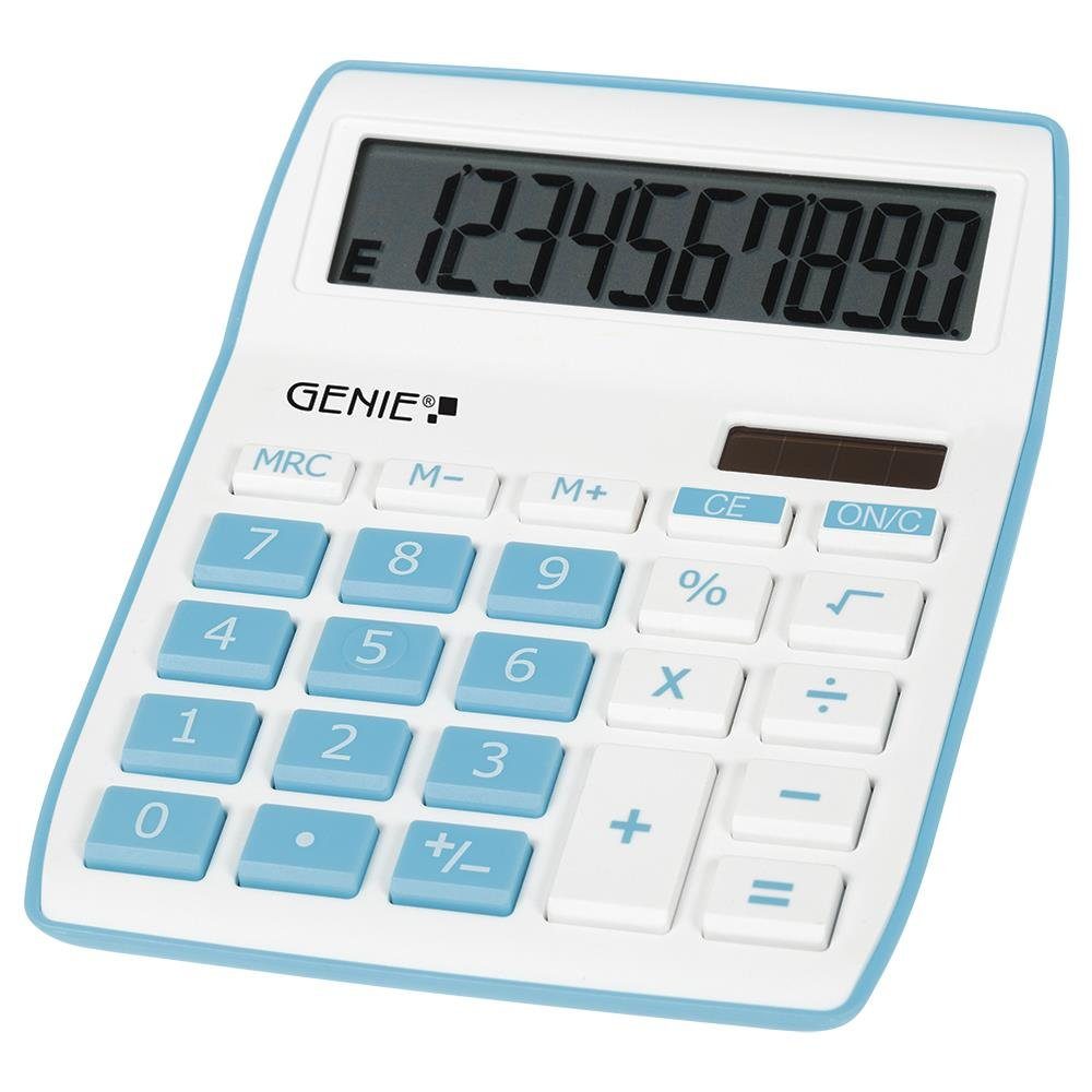 GENIE Taschenrechner 840 B, Solar, Batterie, Bürorechner, Rechenmaschine, 10-stellig, blau/weiß von Genie