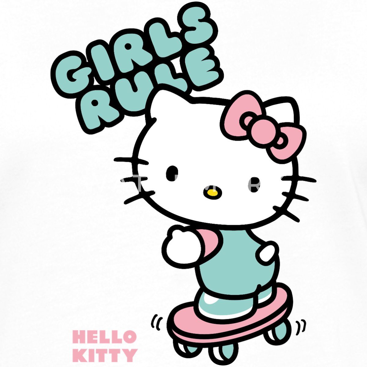 Spreadshirt T-Shirt Hello Kitty Auf Skateboard Girls Rule Frauen Kontrast T-Shirt (1-tlg)