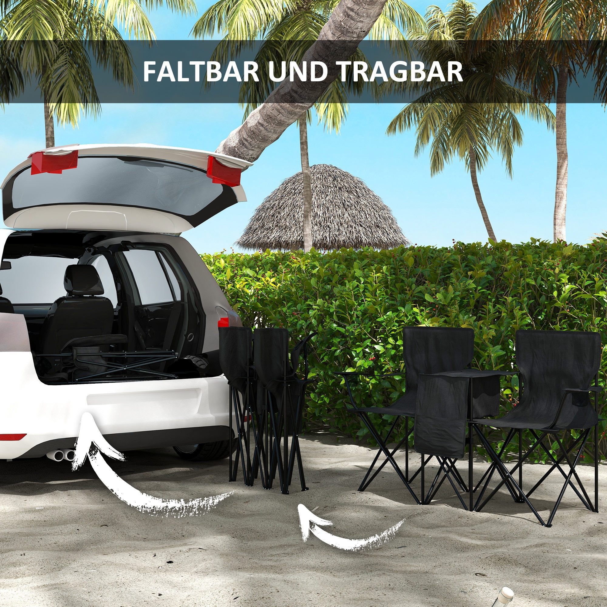 Goplus Doppelte Picknickstühle Mit Regenschirm & Mini-Tisch – Faltbar, Mit Tragetasche | Für Strand, Camping, Garten