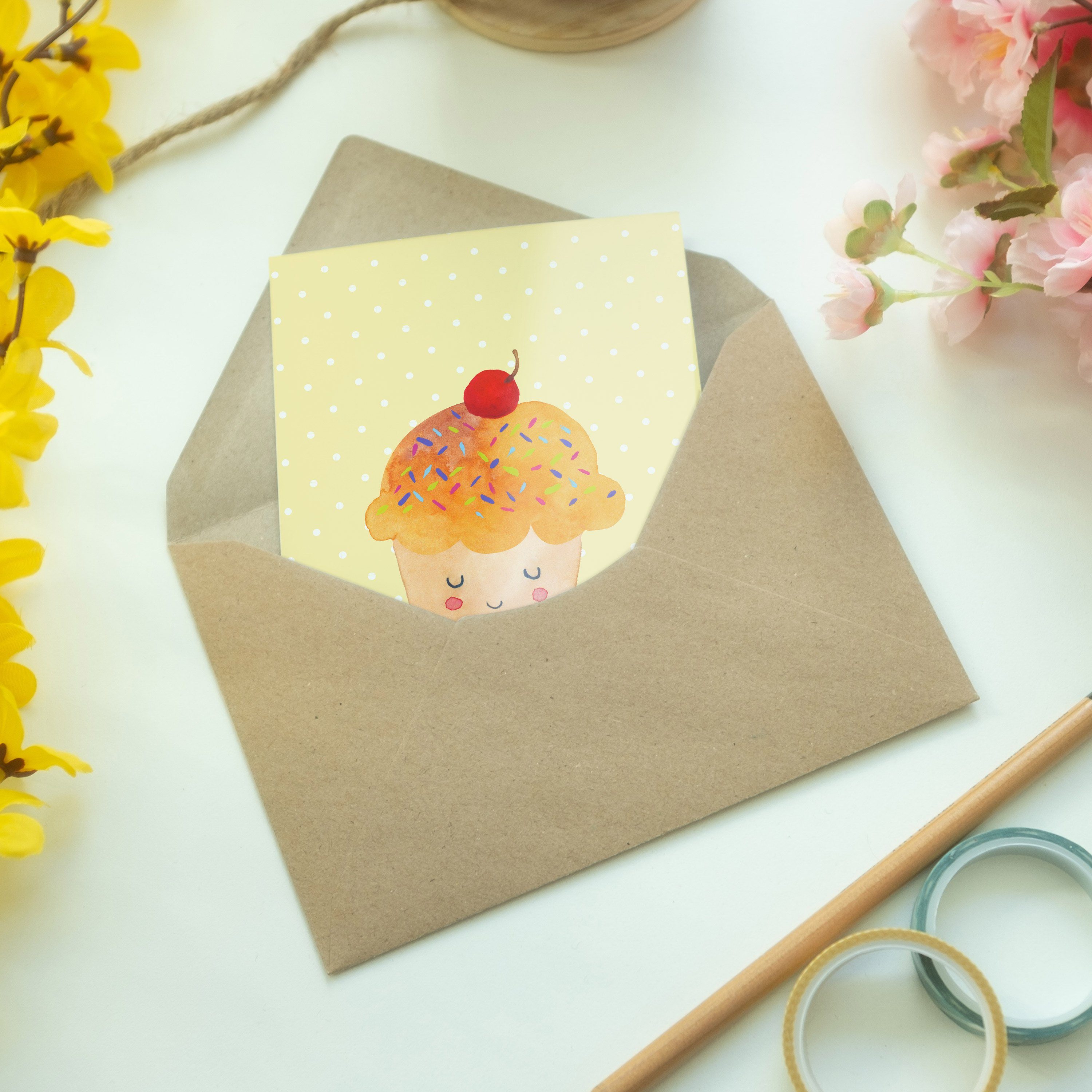 Cupcake Muffin, Pastell Tiere, Karte, Gelb Mr. & - Geschenk, - Grußkarte Laune Gute Panda Mrs.
