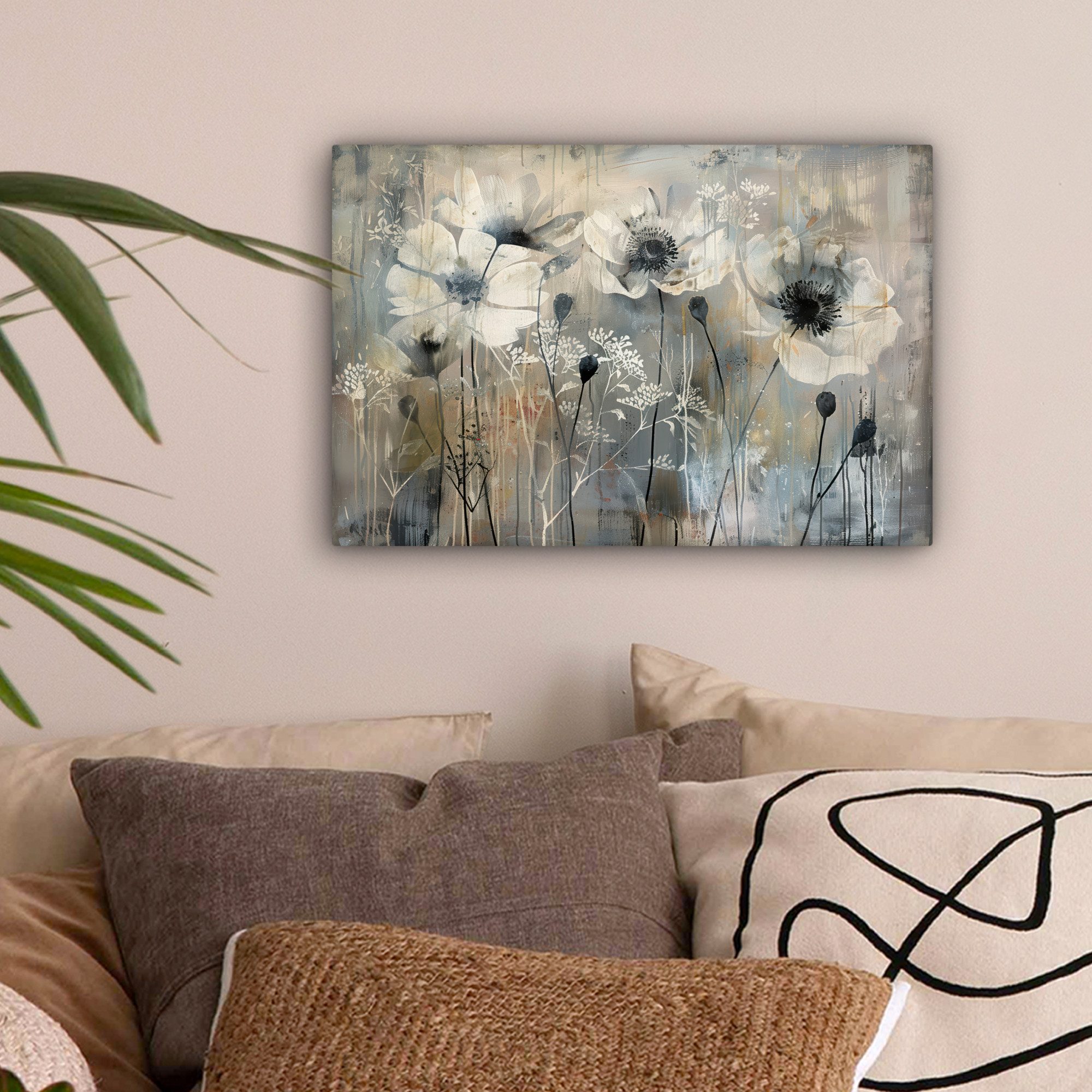 OneMillionCanvasses® Leinwandbild Blumen - Pflanzen - Grau - Abstrakt, Foto günstig online kaufen