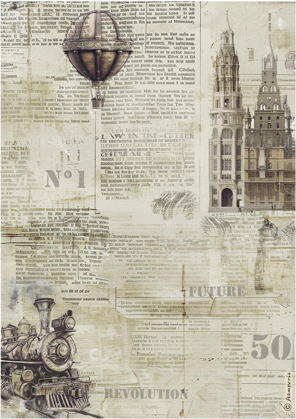 Stamperia Seidenpapier Motiv-Strohseide Voyages Fantastiques - Sepia Back, DIN A4