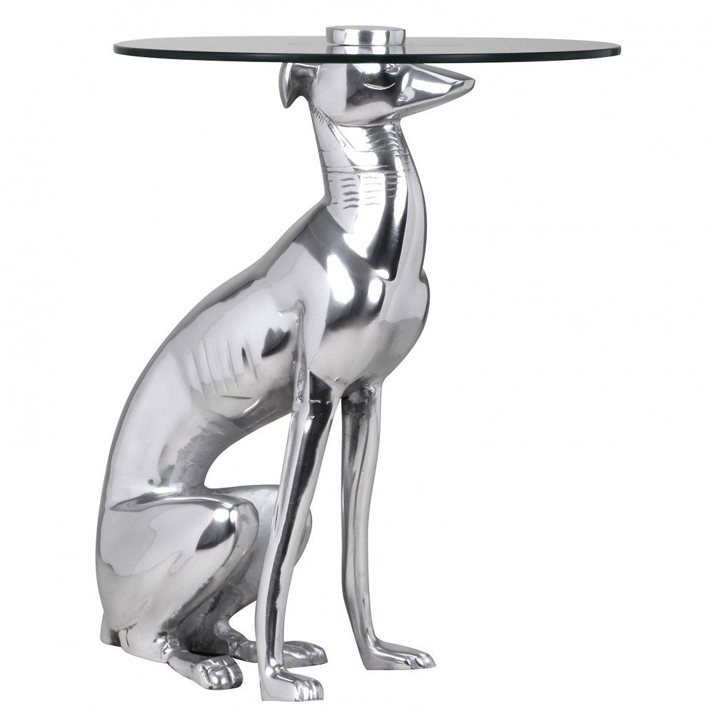 Lomadox Beistelltisch, Design aus 40/50/40cm DOG Figur B/H/T Aluminium ca. Farbe Silber Deko