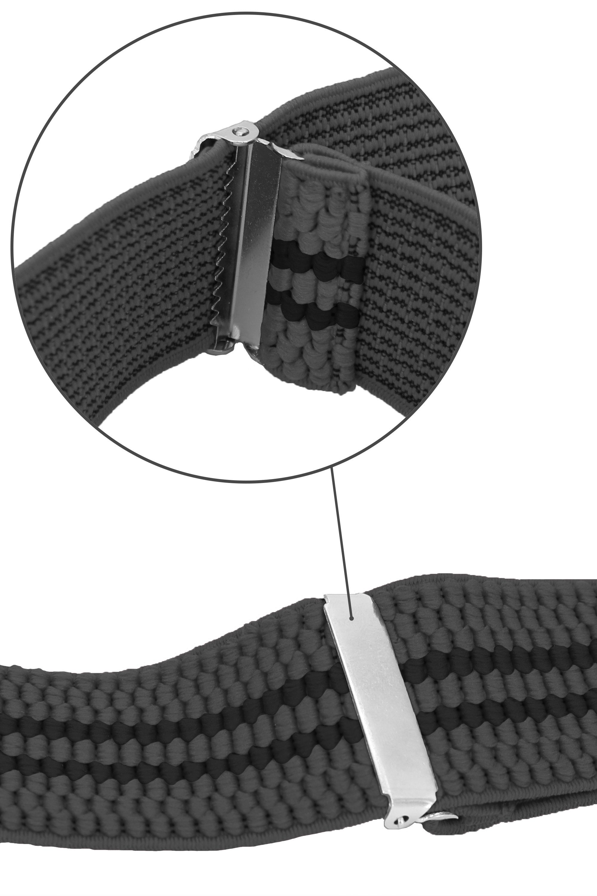 Fabio Farini Hosenträger 4cm Breites Y-Design verstellbar mit extra starken Clipverschluss, Grau (schwarze Streifen) – Bild 5 von 5