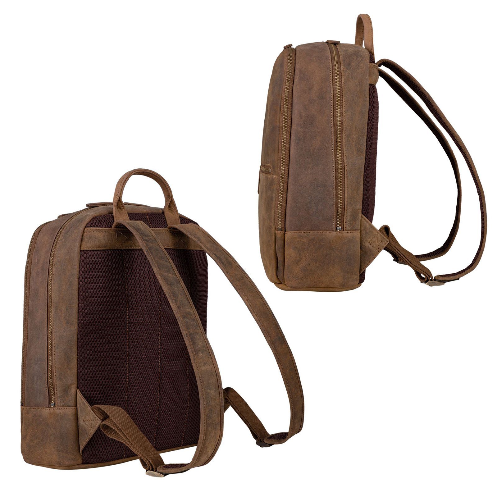 "Kellis" braun Vintage Groß Lederrucksack Notebook-Rucksack mittel STILORD -