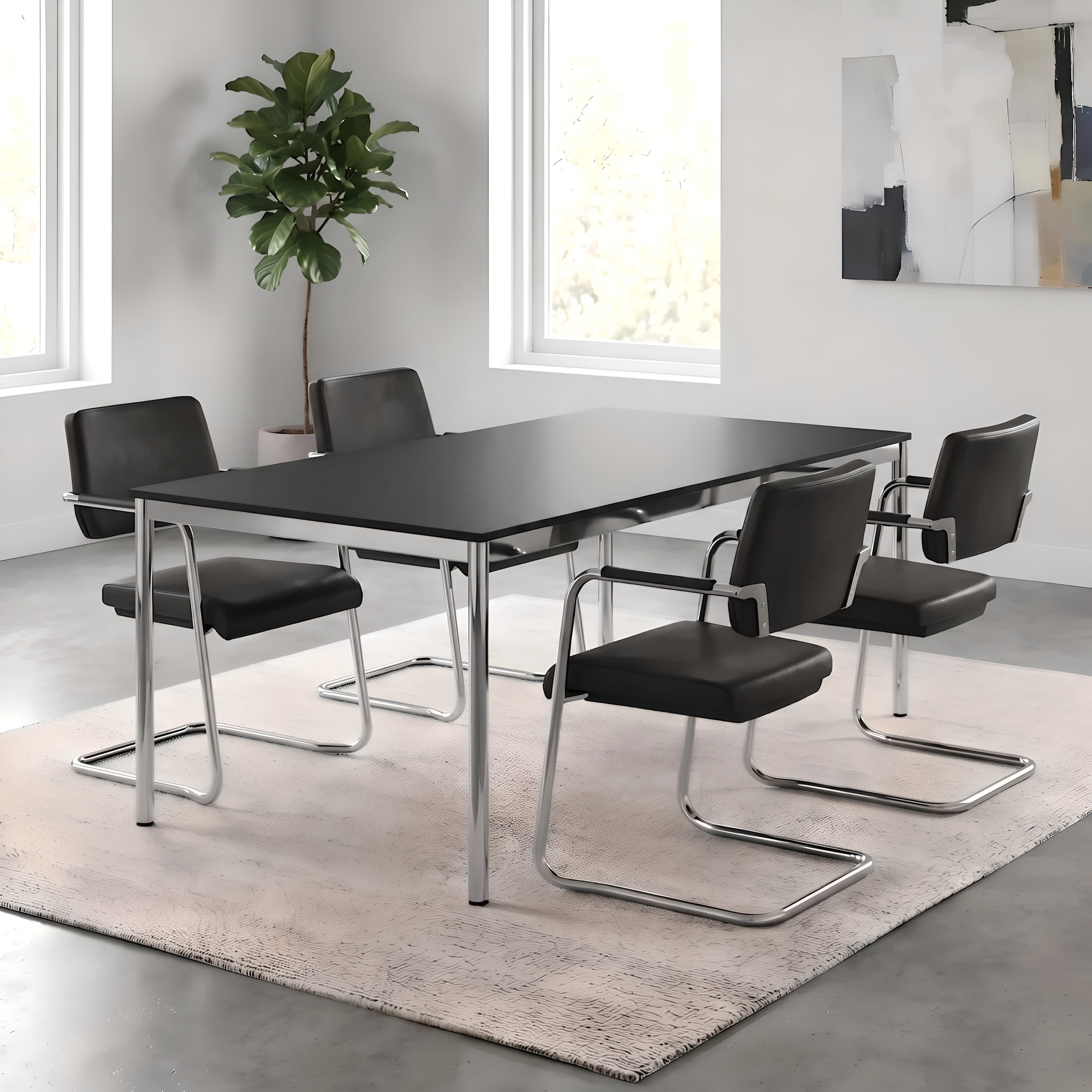 Versee Besucherstuhl Konferenzstuhl V1207 Echtleder Schwarz - robust und stabil, bis 150kg (Freischwinger für Home Office und Büro), gepolstert, stapelbar, echtes Leder