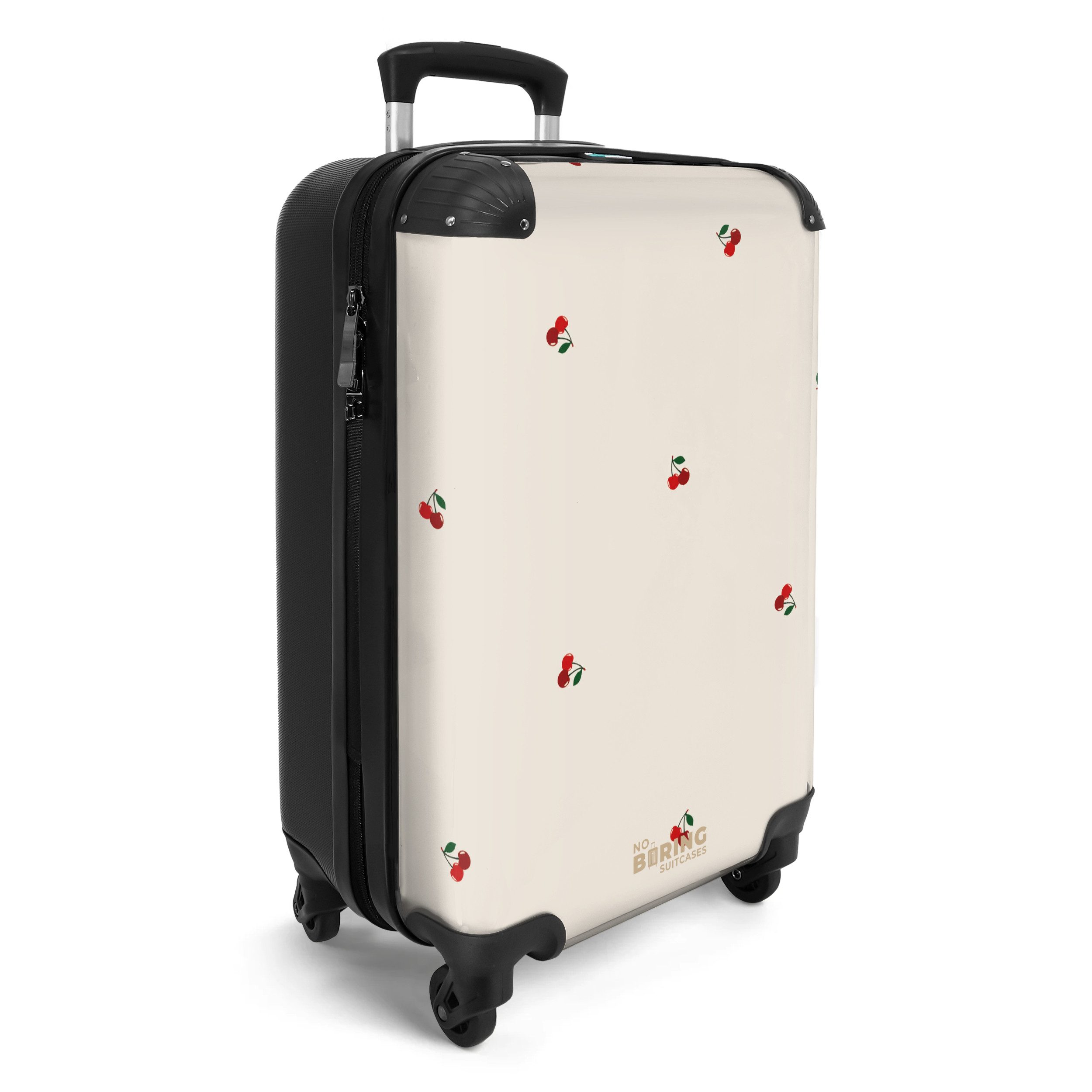 NoBoringSuitcases.com© Hartschalen-Trolley Beigefarbener Hintergrund mit Muster aus kleinen Kirschen 55x35x20cm, Reisetasche mit Rollen, Koffer Handgepäck Flugz – Bild 2 von 5