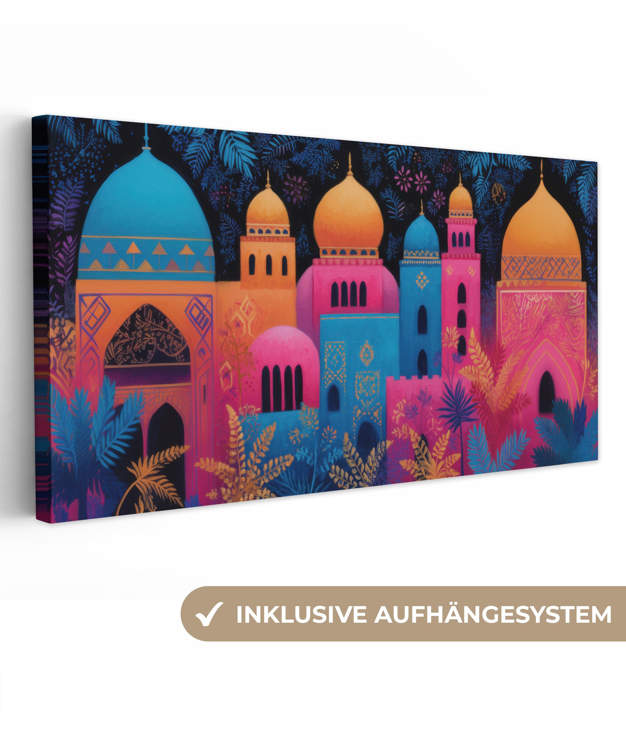 OneMillionCanvasses® Leinwandbild Panorama Bunt - Stadt - Nacht - Islamisch, Fotodruck (1 St), Wandbild, Deko Schlafzimmer Wohnzimmer Flur 40x20 cm