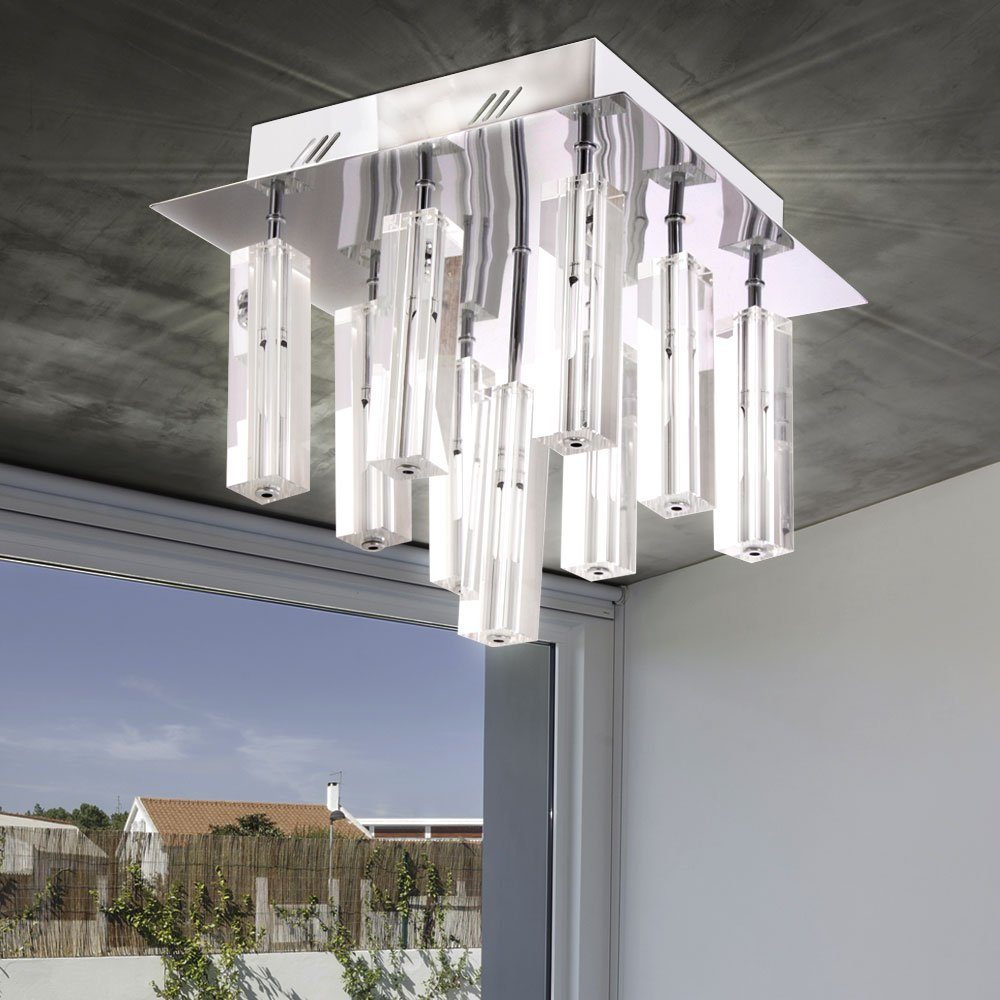 Luxus LED Decken Lampe Glas Kristall Strahler Chrom Ess Zimmer Leuchte satiniert 
