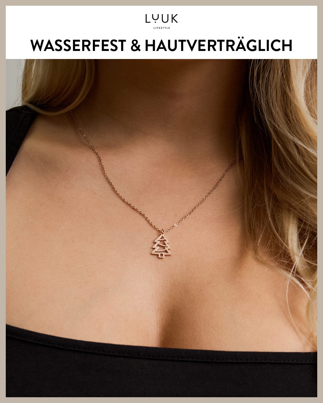 LUUK LIFESTYLE Kette mit Anhänger Tannenbaum, Christbaum Halskette aus Edelstahl