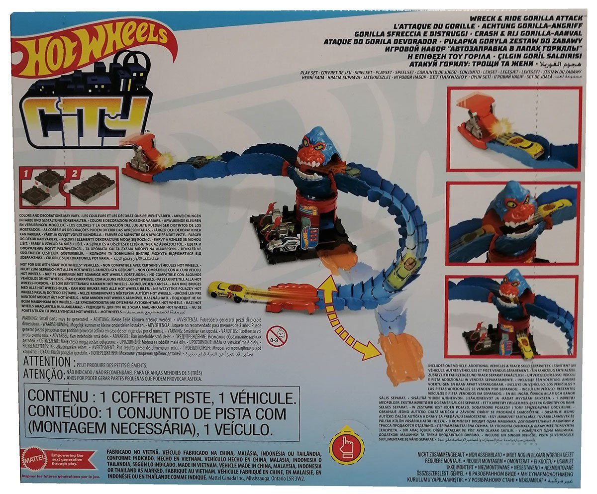 Mattel® Spielzeug-Rennwagen Mattel HDR30 Hot Wheels City Gorilla Gary Attacke Rennbahn Rennstrecke