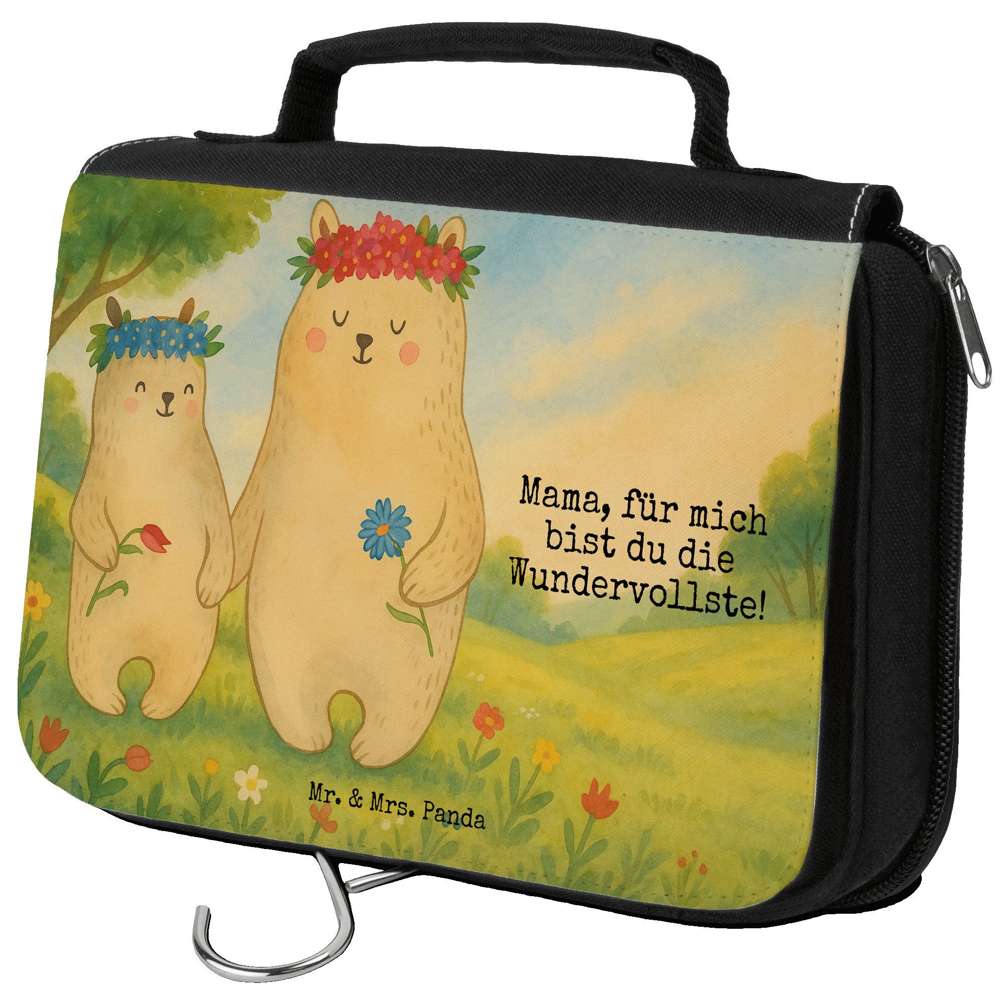 Kulturbeutel Bären mit Blumenkranz Design, Kulturtasche, Weiß, Waschtasche, Famili