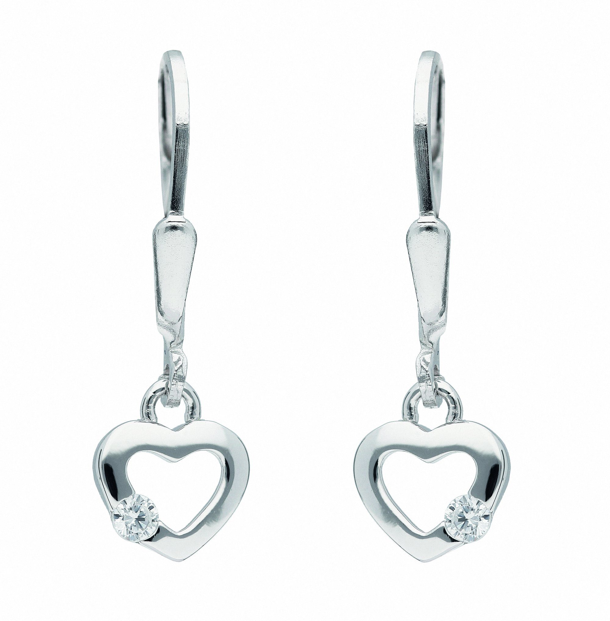 Adelia´s Paar Ohrhänger 925 Silber Ohrringe Ohrhänger Herz mit Zirkonia,  mit Zirkonia Silberschmuck für Damen, Mit Liebe gefertigt aus: 925 Sterling  Silber rhodiniert