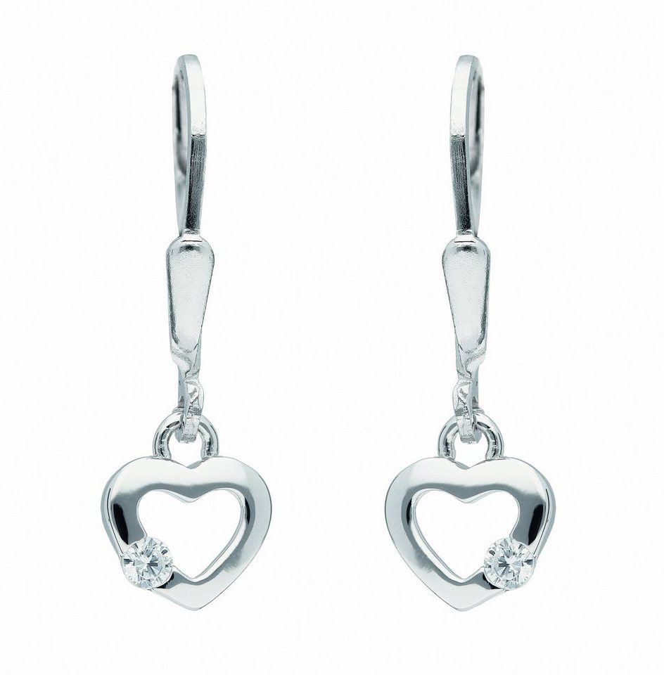 Adelia´s Paar Ohrhänger 925 Silber Ohrringe Ohrhänger Herz mit Zirkonia,  mit Zirkonia Silberschmuck für Damen, Mit Liebe gefertigt aus: 925 Sterling  Silber rhodiniert