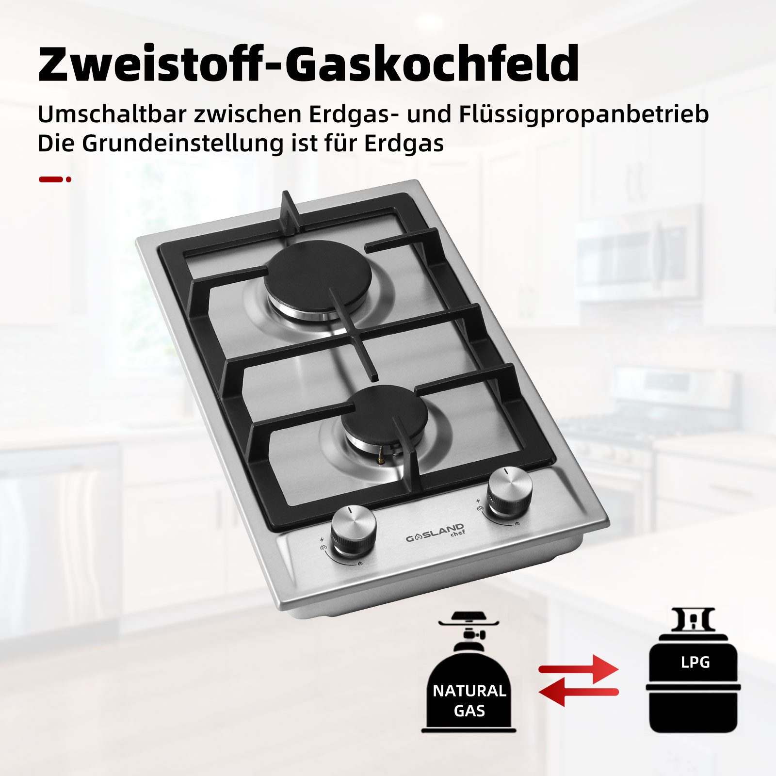 GASLAND Gas-Kochfeld GH30SF, Autark Gaskochfeld, 2 Flammig, Butan-Gasherd 4200 Watt, LPG/Erdgas – Bild 4 von 5