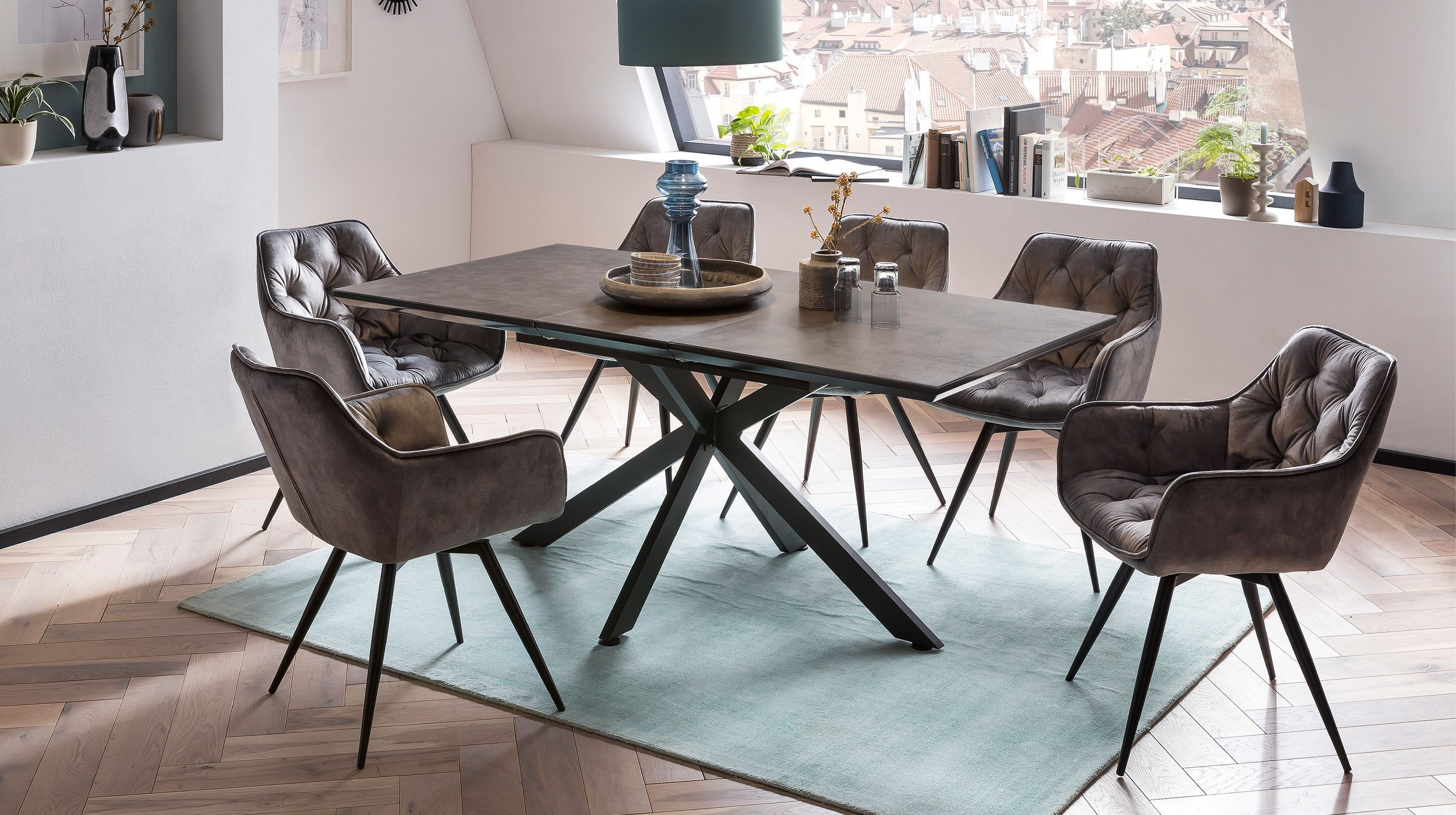 Die Möbelfundgrube® Esstisch JORUNN 140 - 180 cm ausziehbar / anthrazit-bra günstig online kaufen